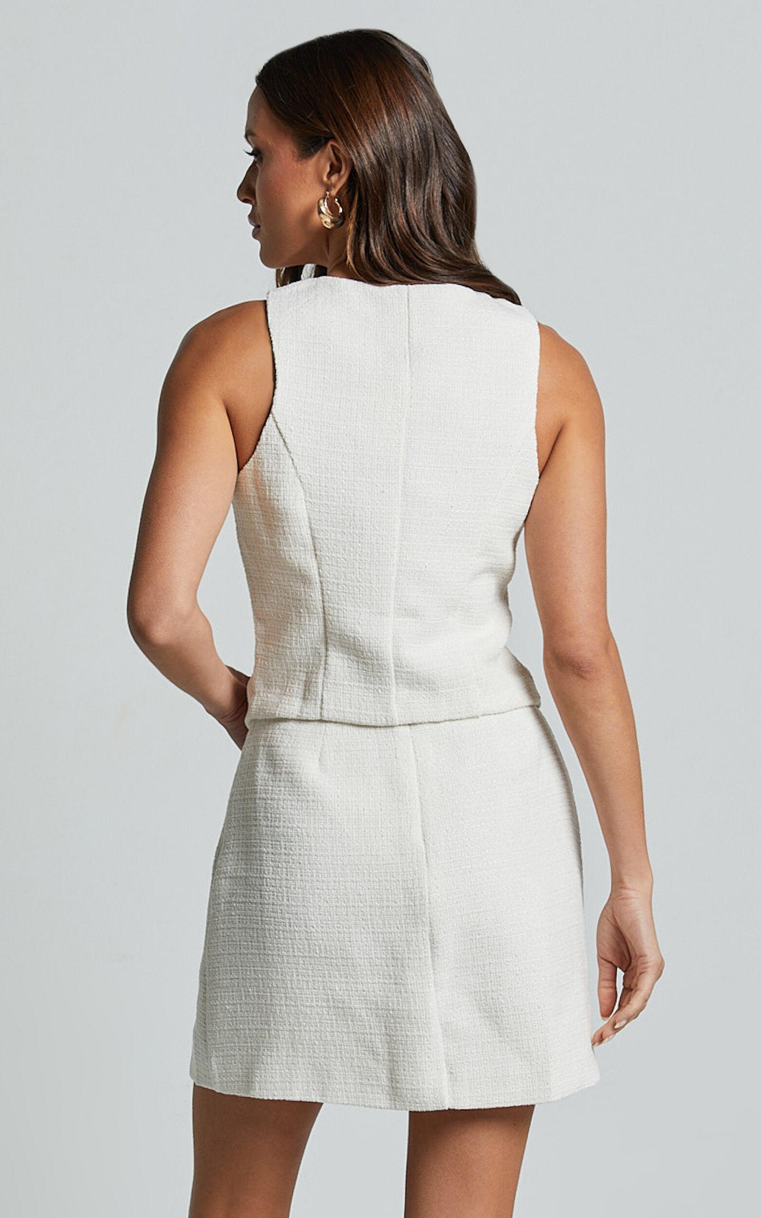 Iggy Mini Skirt - High Waist Split Boucle Skirt in Cream Product Image