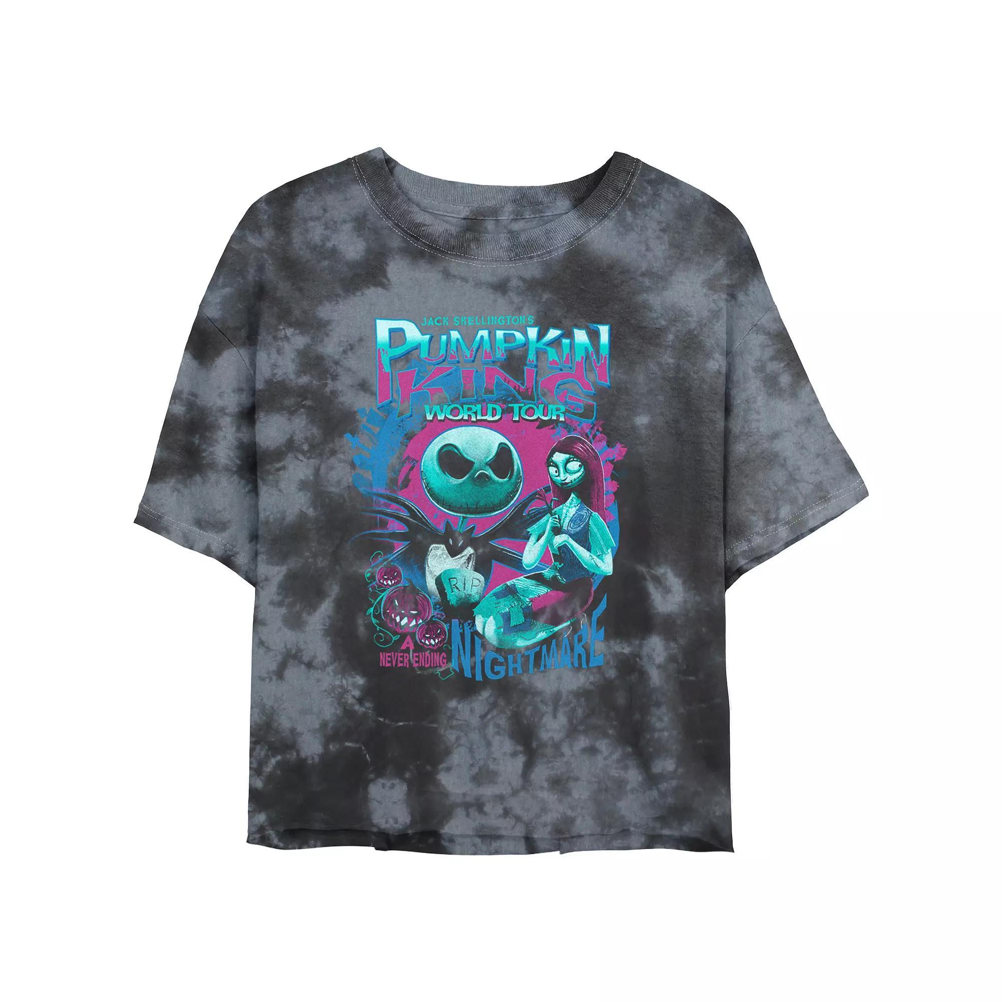 Disney's The Nightmare Before Christmas Pumpkin King World Tour Crop Top Bombard Wash Juniors' Graphic Tee, Women's, Size: Large, Black Grey Product Image