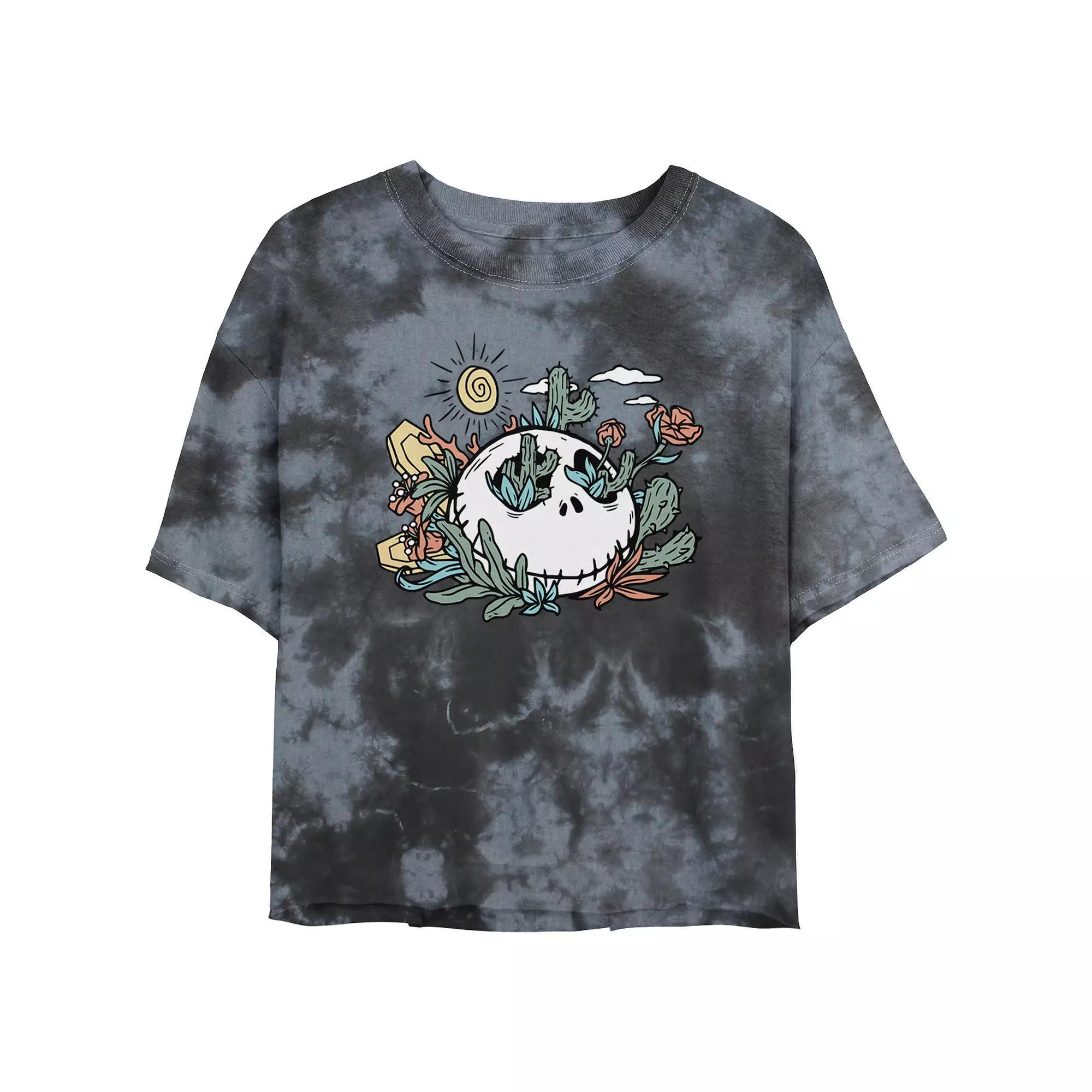 Disney's The Nightmare Before Christmas Floral Desert Jack Crop Top Bombard Wash Juniors' Graphic Tee, Women's, Size: Large, Black Grey Product Image