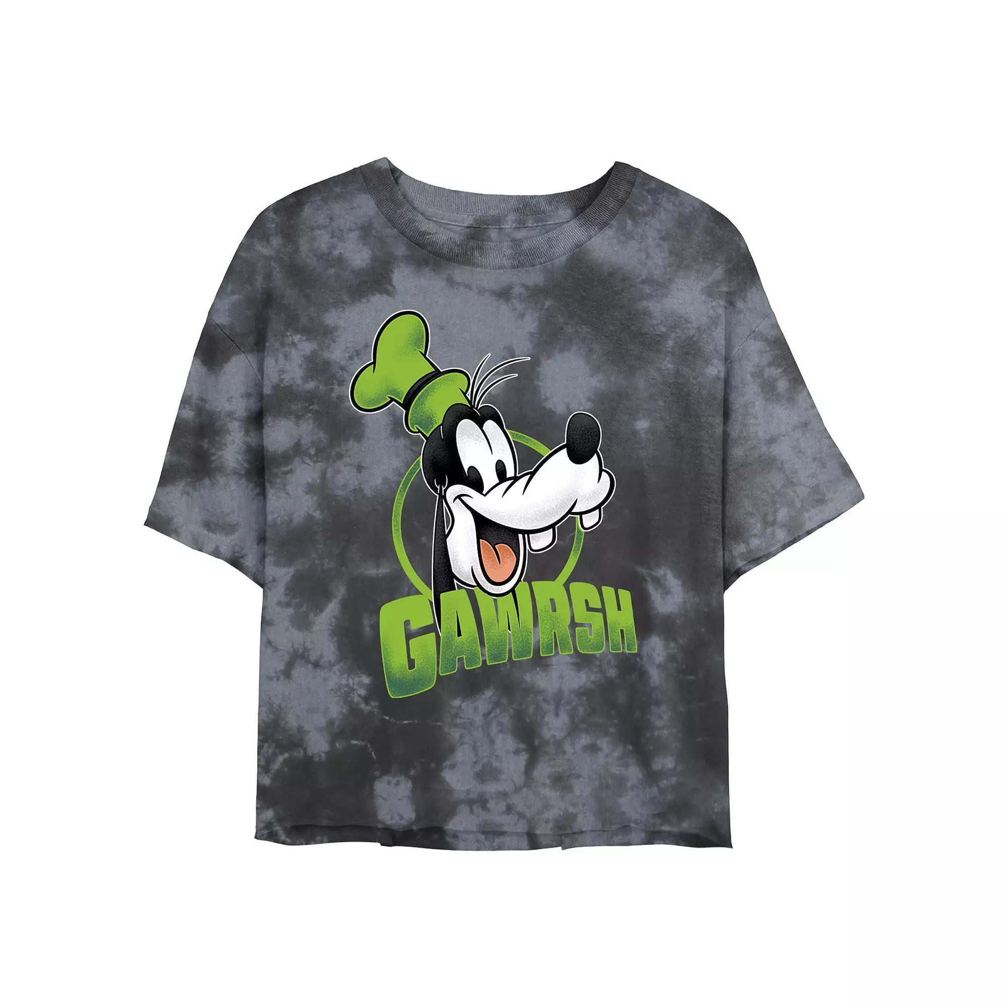 Juniors' Disney Mickey Mouse & Friends Goofy Gawrsh Portrait Wash Crop Tee, Girl's, Size: XL, Black Grey Product Image