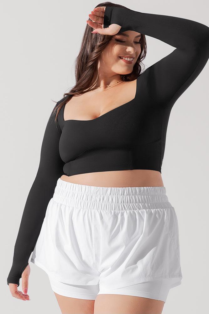 Sweetheart Long Sleeve Crop Top - Black Product Image