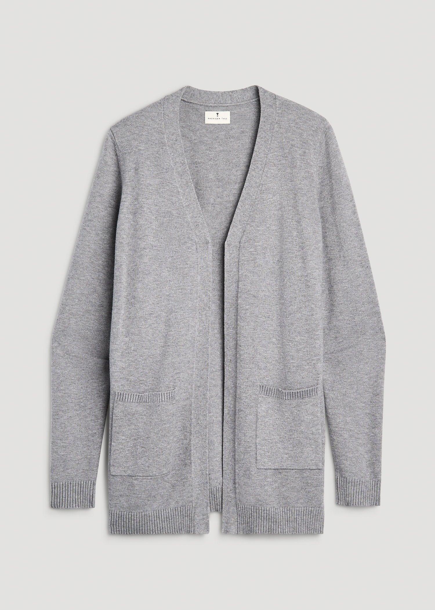 Open-Front Long Cardigan Sweater for Tall Women in Ash Grey Mix Product Image