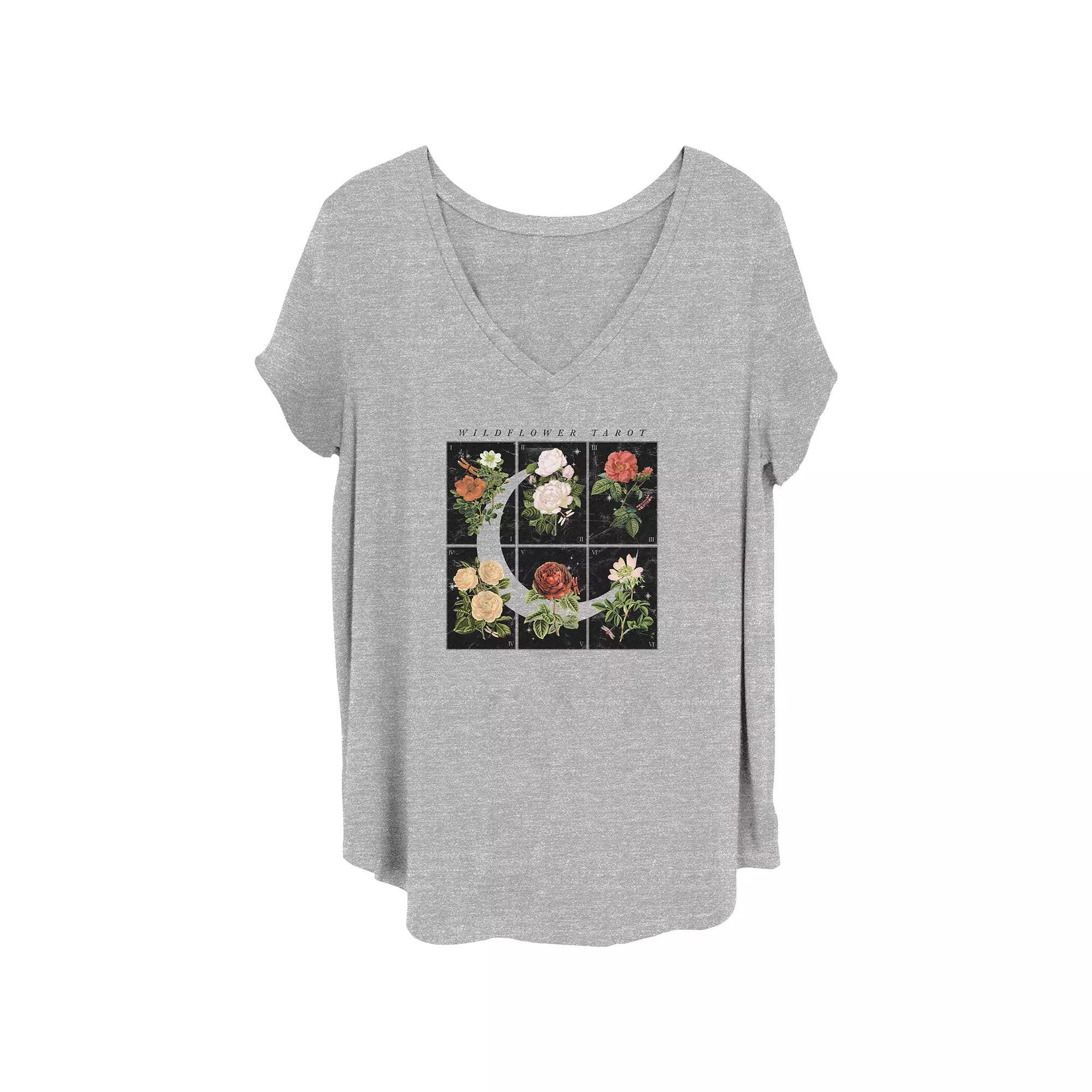 Juniors' Plus Wildflower Tarot Cards V-Neck Graphic Tee, Women's, Size: 2XL, Grey Gray Product Image