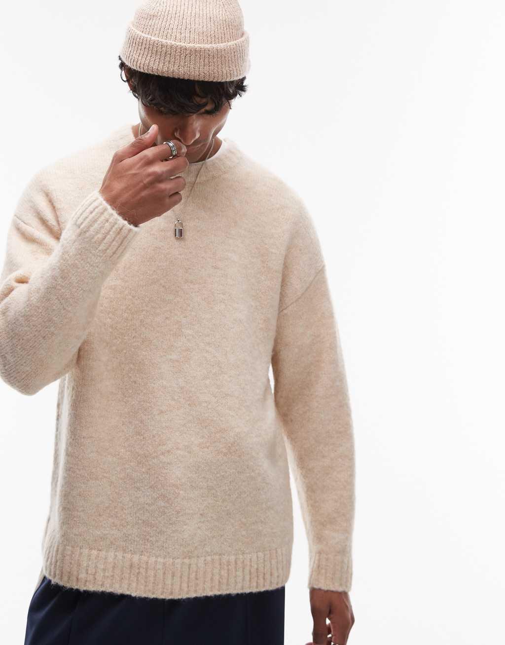 Topman relaxed fit sweater in oatmeal Product Image