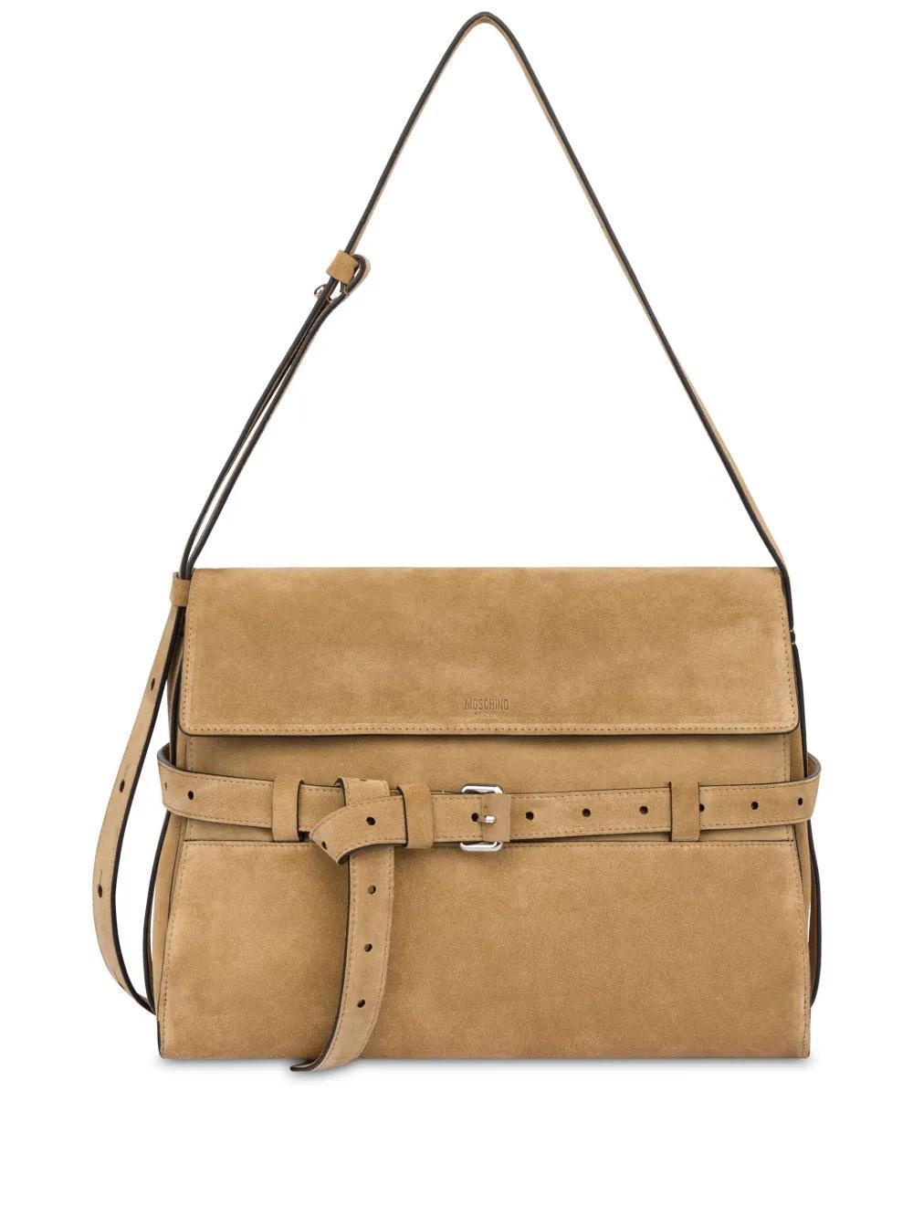 MOSCHINO Mini Tie Me Nappa Top Handle Bag In Beige Product Image