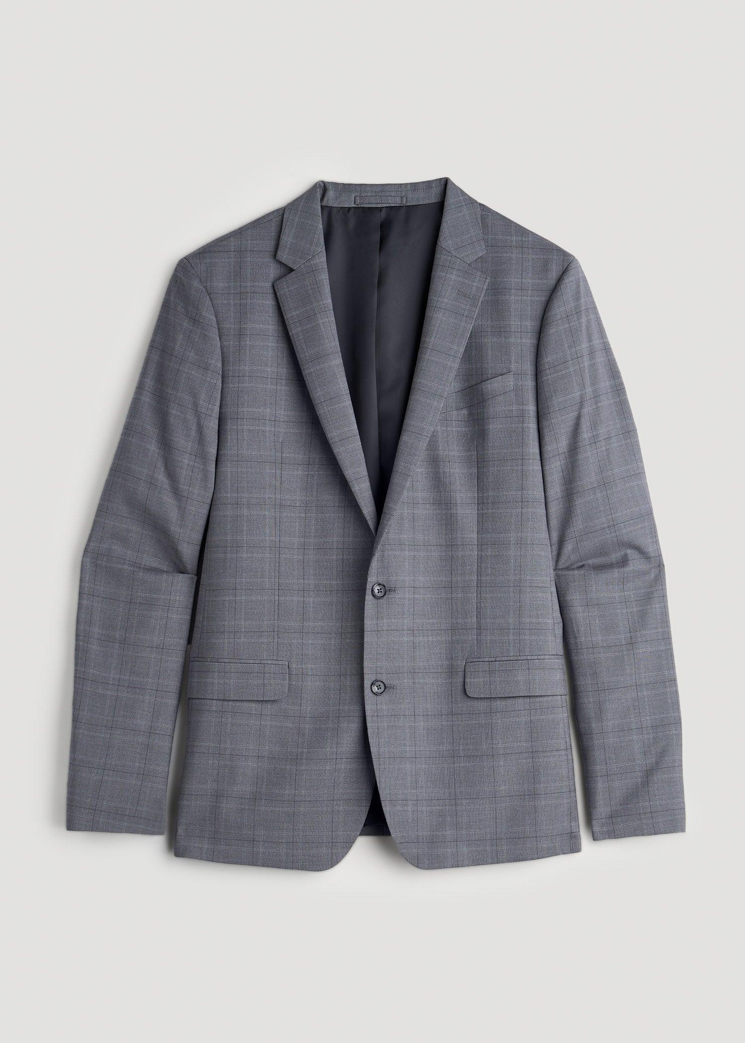 Suit Jacket for Tall Men in Light Grey Plaid Male Product Image