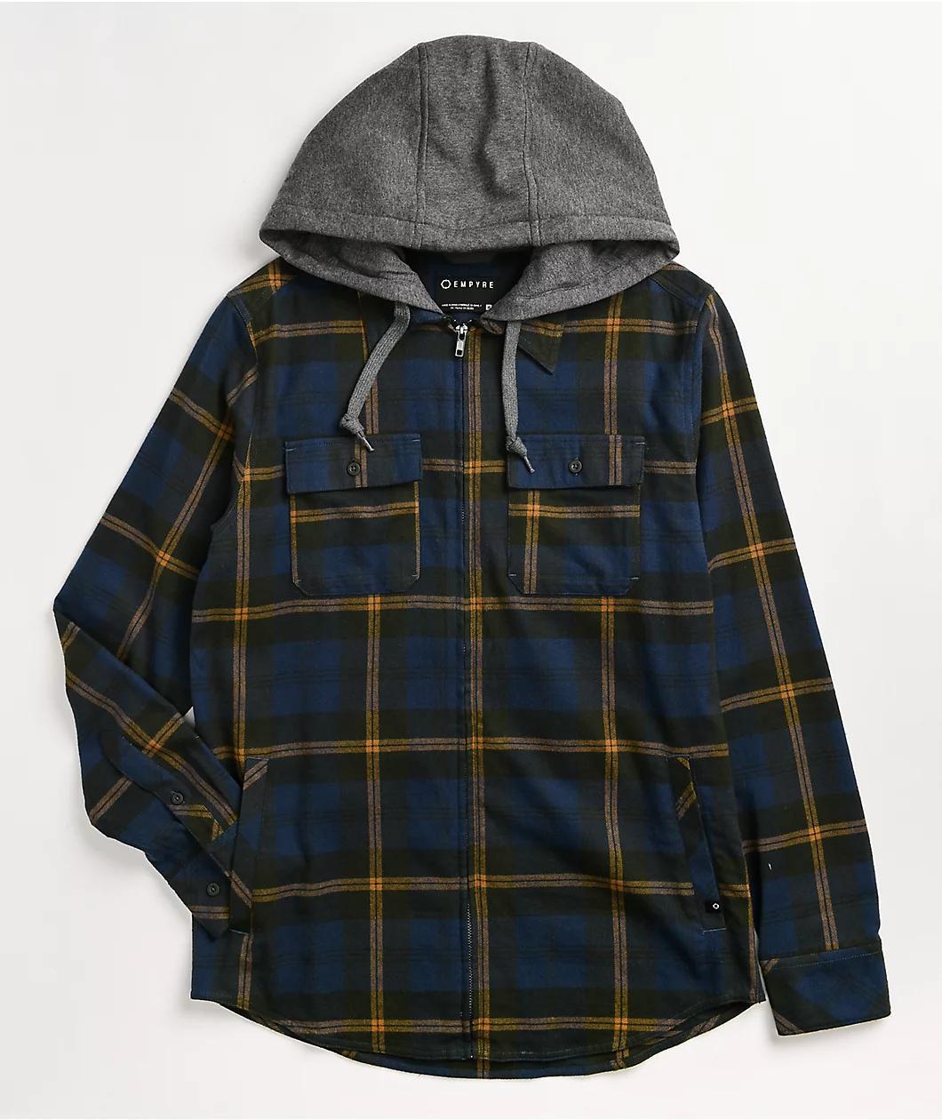 Empyre Chancer Blue & Yellow Hooded Flannel Shirt Product Image