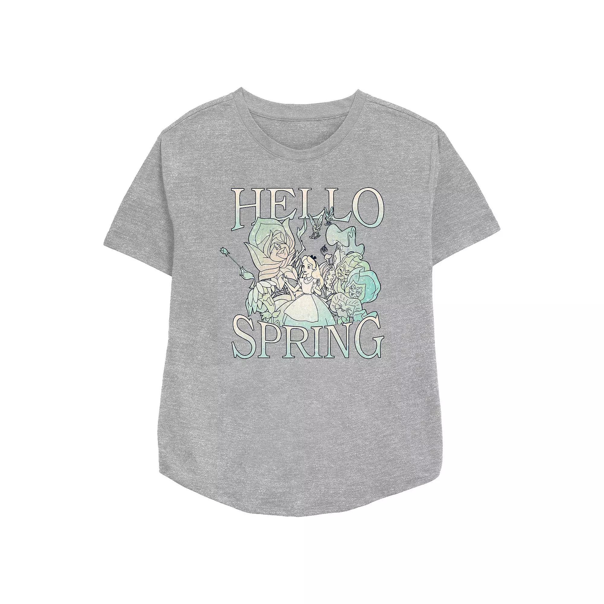 Disney's Alice In Wonderland Hello Spring Women's Relaxed Fit Graphic Tee, Size: XL, Athletic Grey Product Image