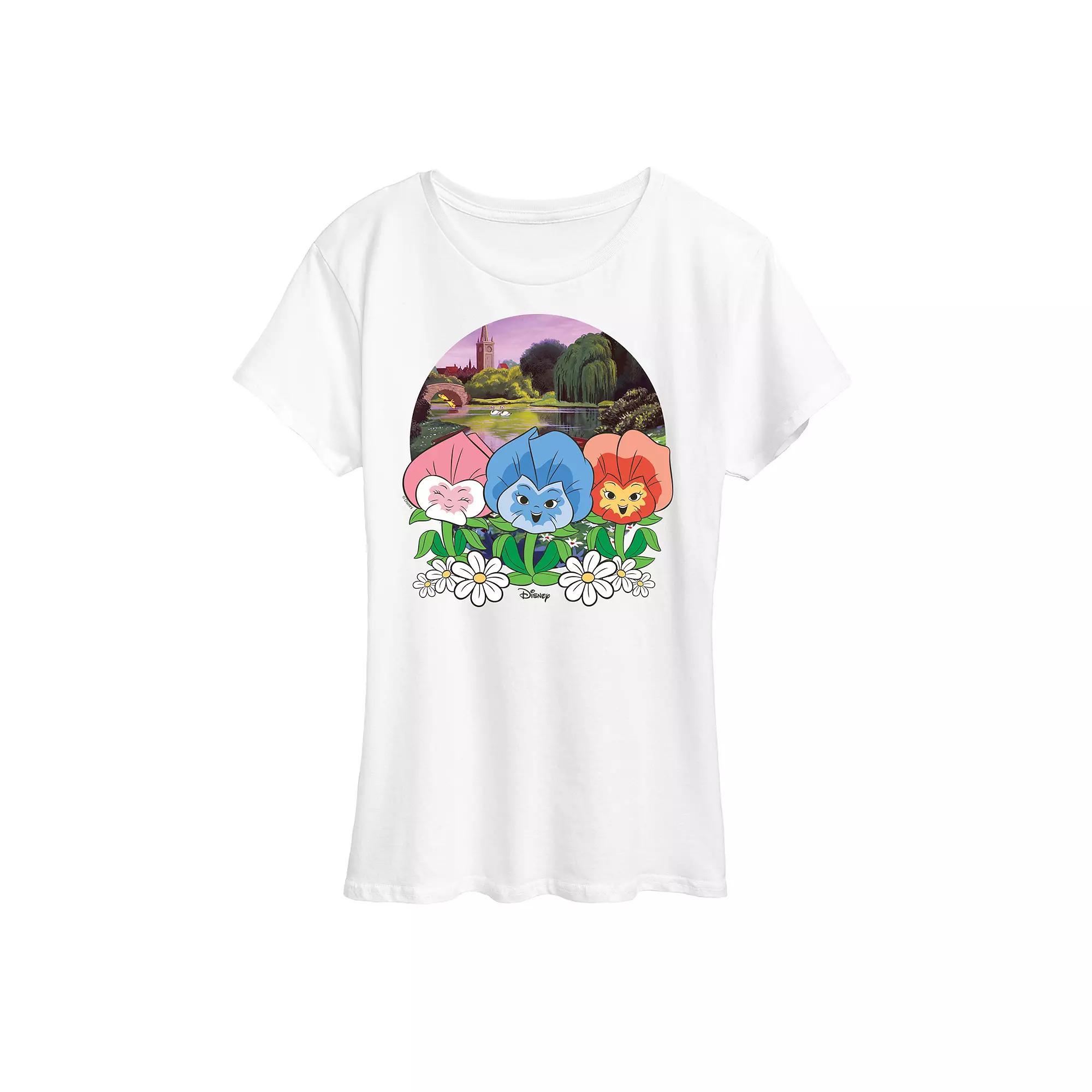 Disney's Alice in Wonderland Women's Flower Row Graphic Tee, Size: Large, White Product Image