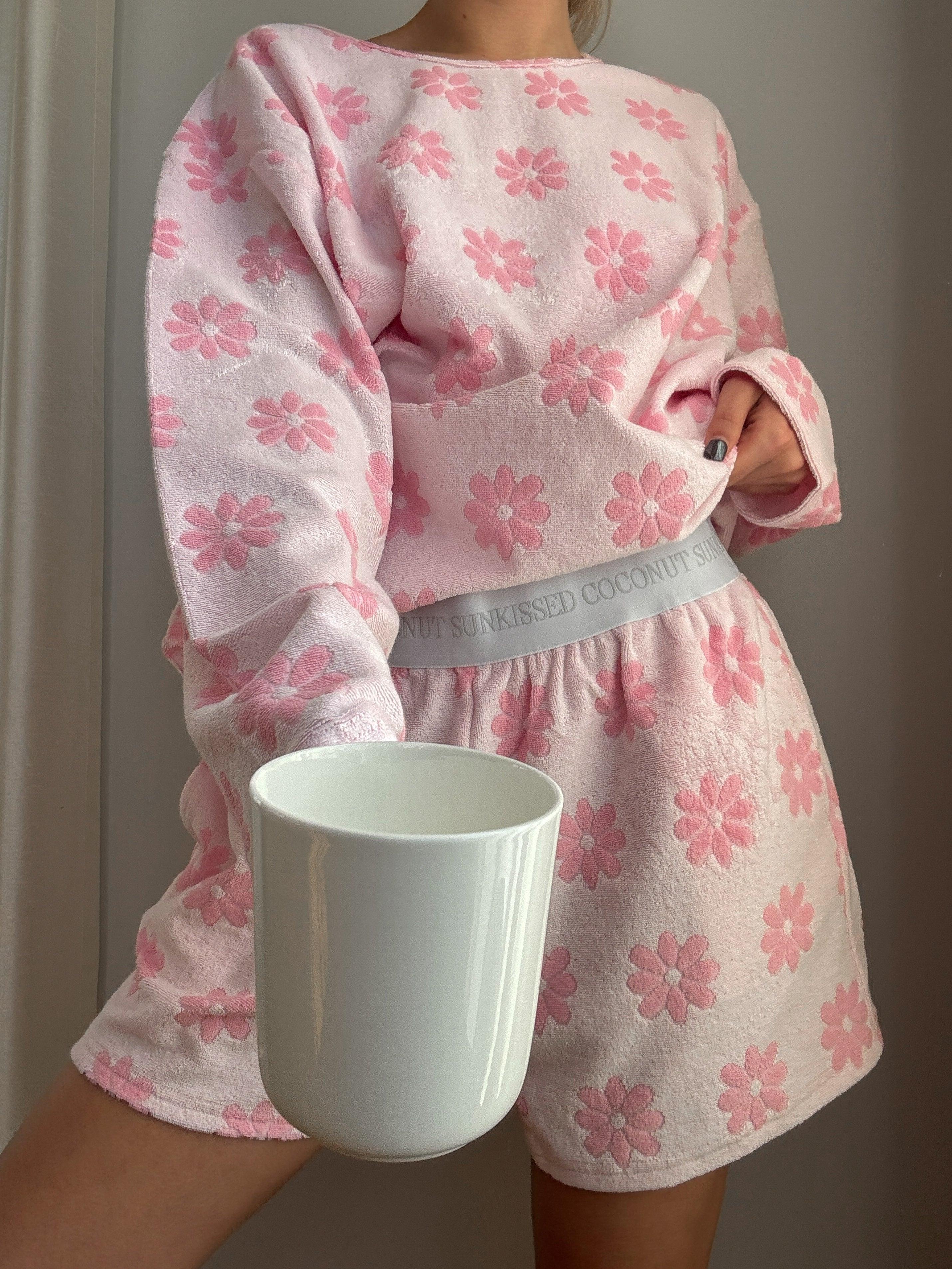 Pink Flowers Long Sleeve Pajama Top Product Image