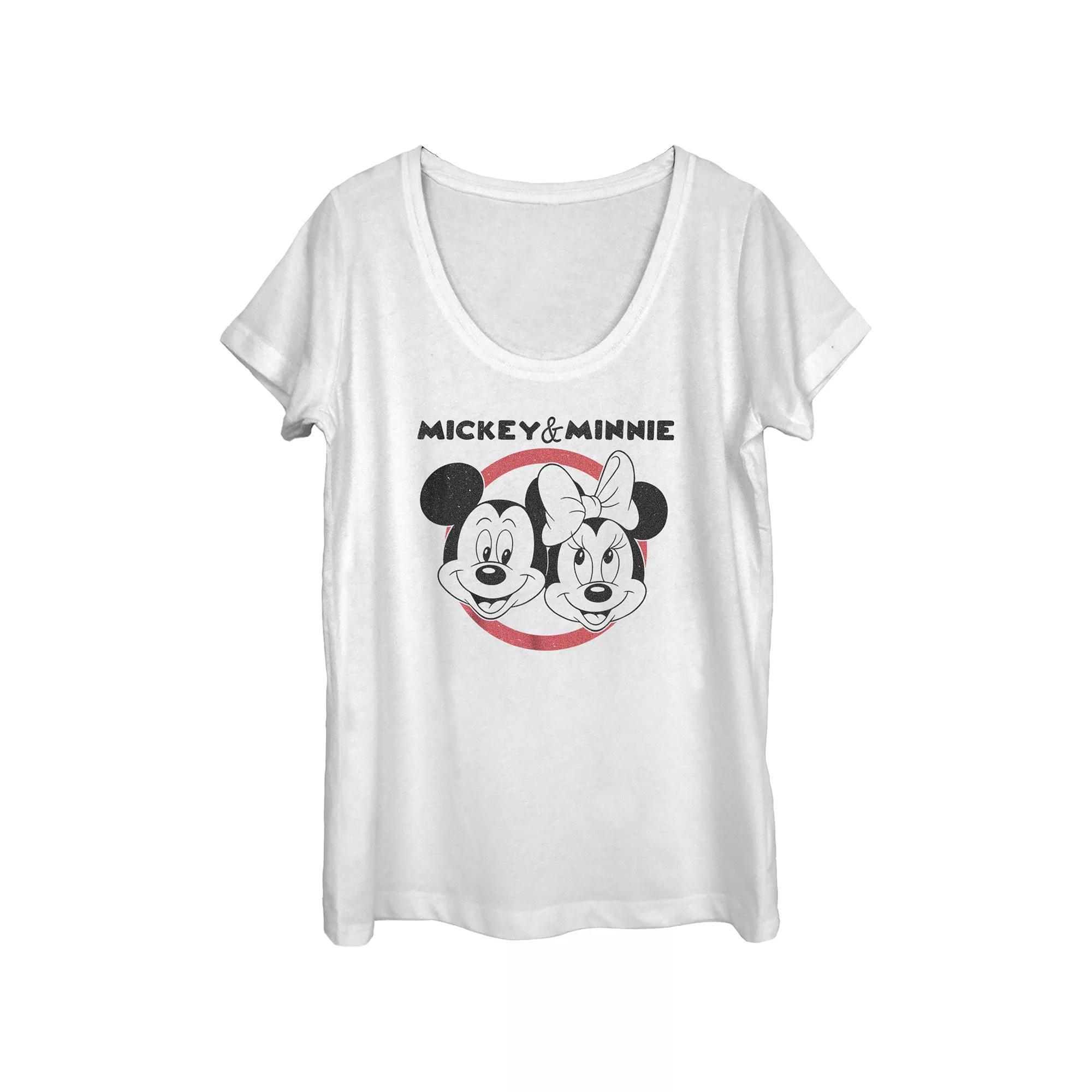Disney's Mickey Mouse And Minnie Classic Couple Scoop Neck Juniors' Graphic Tee, Women's,  Product Image