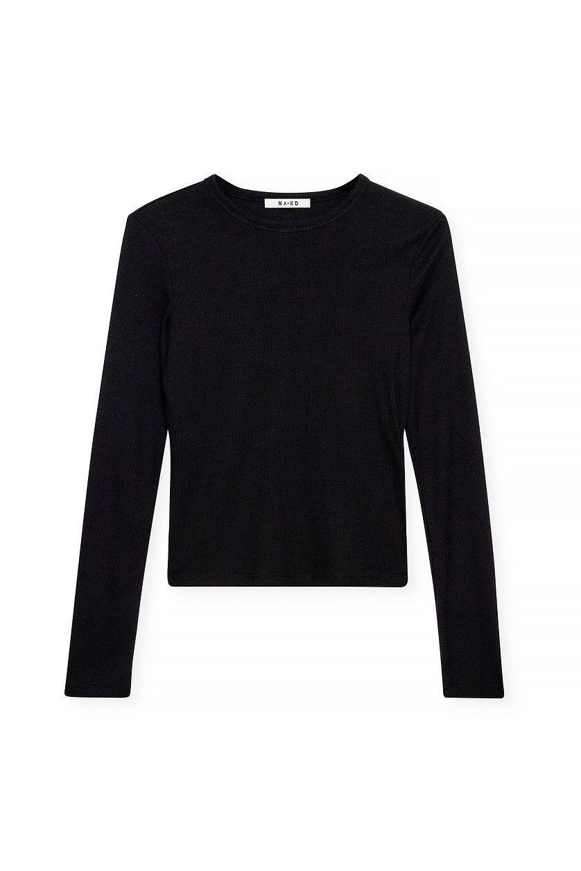 Ribbed Long Sleeved Round Neck Top Product Image