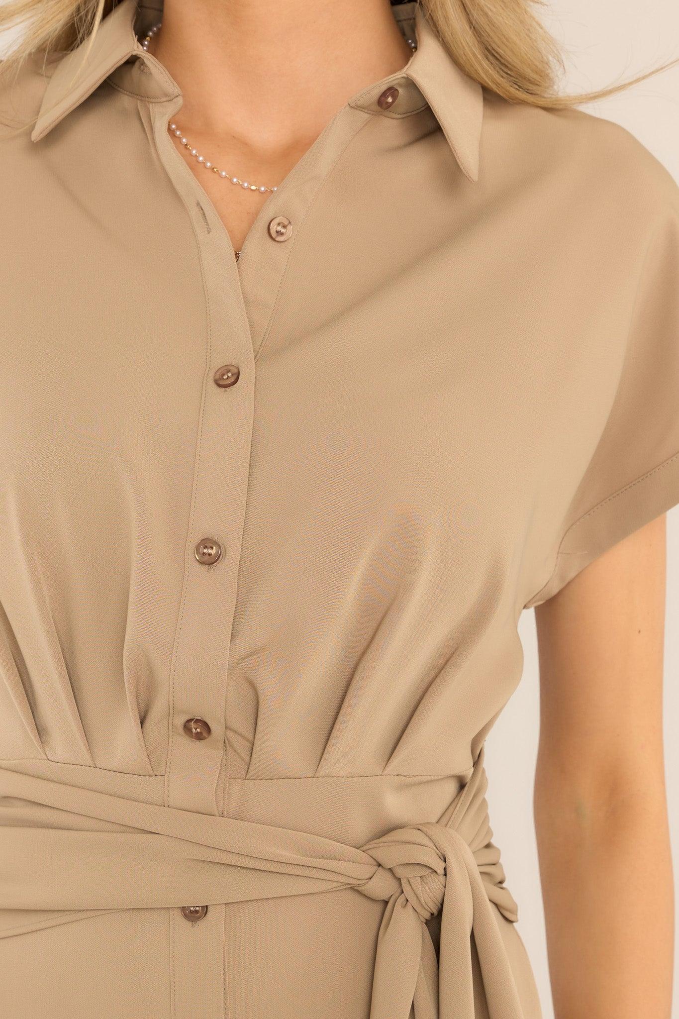 Working Together Tan Button Front Midi Dress Product Image