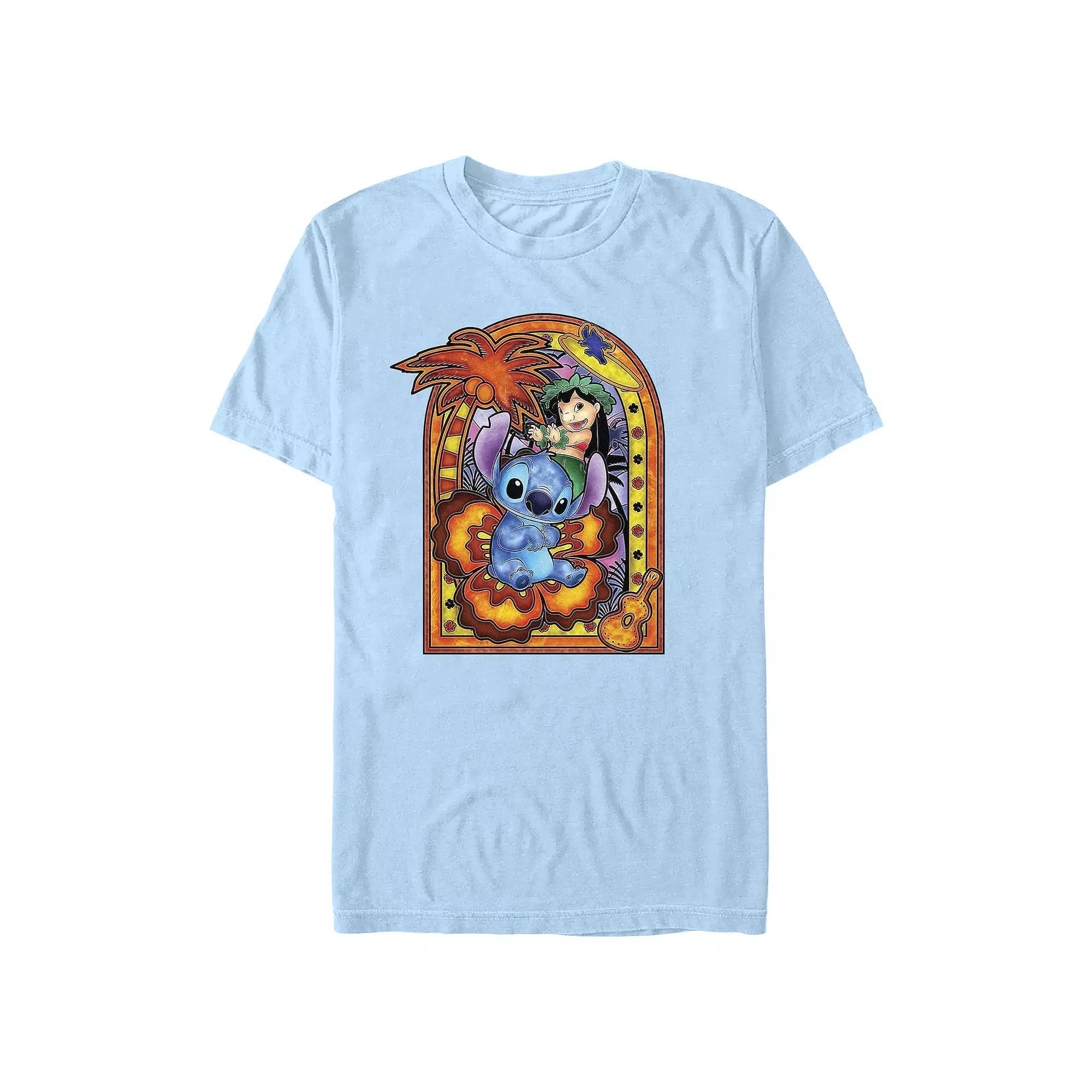 Disney's Lilo & Stitch Hawaiian Stained Glass Men's Graphic Tee, Size: Medium, Light Blue Product Image