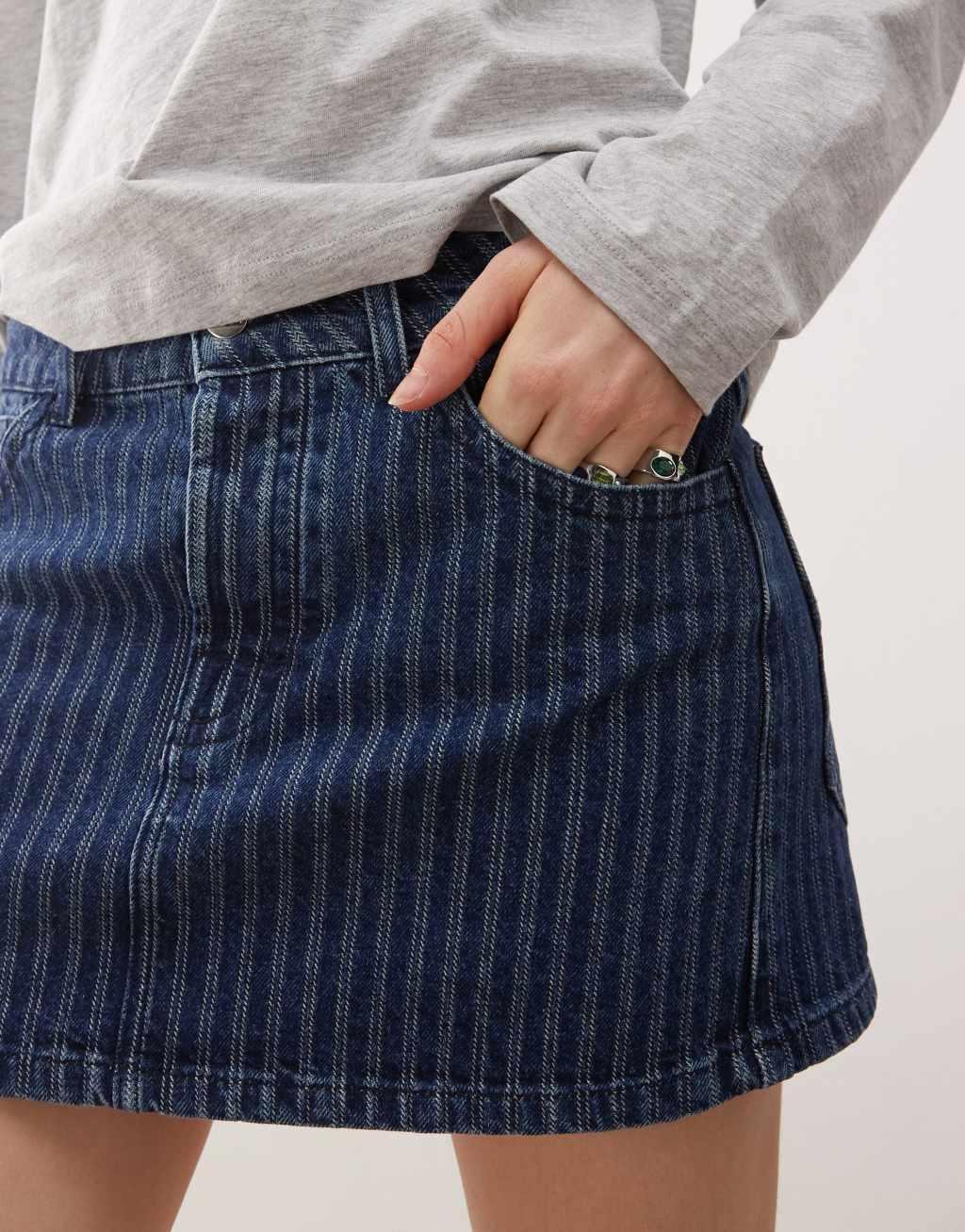 COLLUSION stripe denim mini skirt in washed blue Product Image