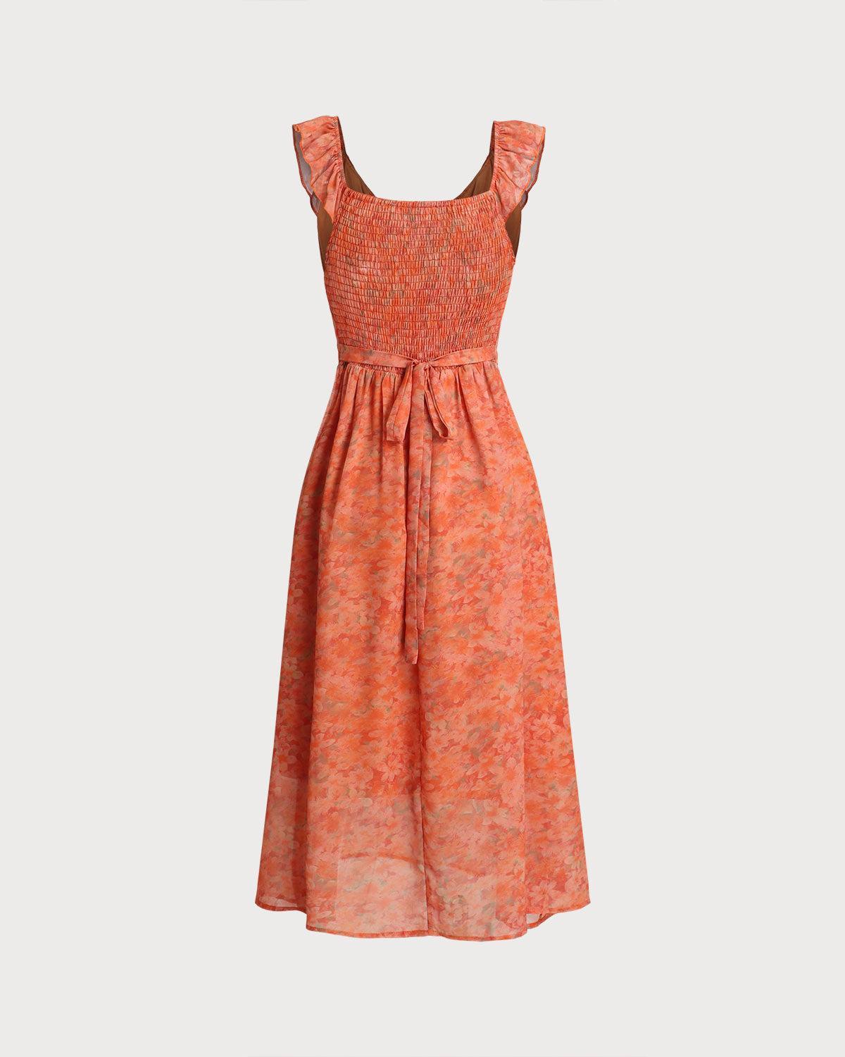 Orange Floral Ruffle Sleeveless Maxi Dress Product Image