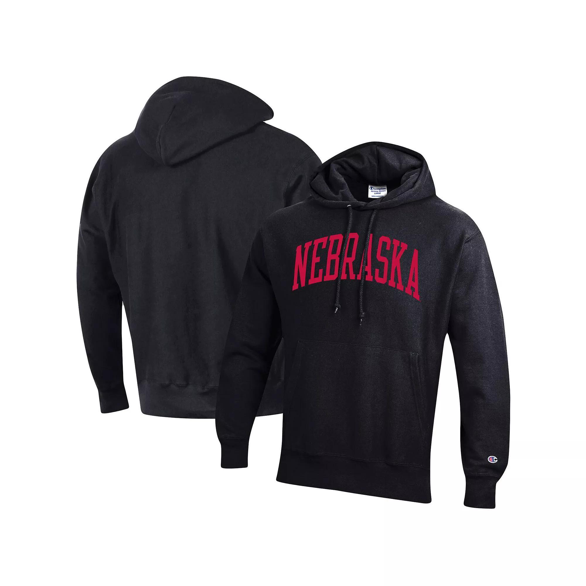 Men's Champion Black Nebraska Huskers Team Arch Reverse Weave Pullover Hoodie,  Product Image