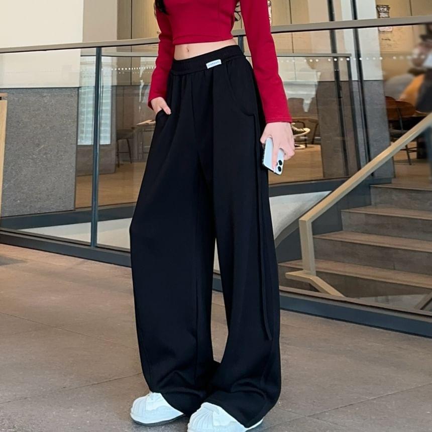 High Waist Plain Wide Leg Sweatpants Product Image