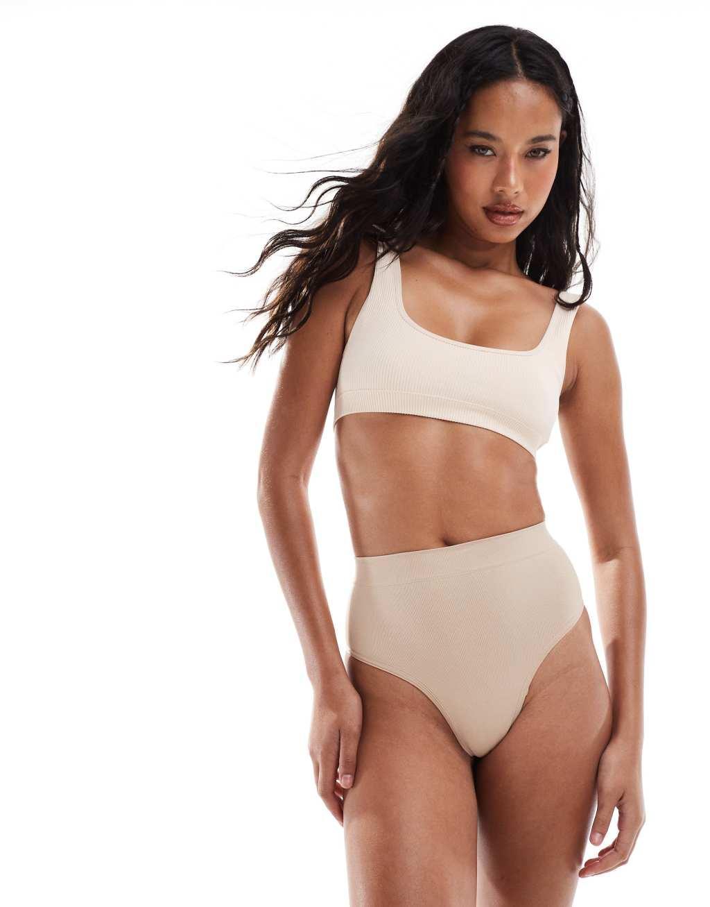 ASOS DESIGN everyday seamless smoothing thong in beige Product Image