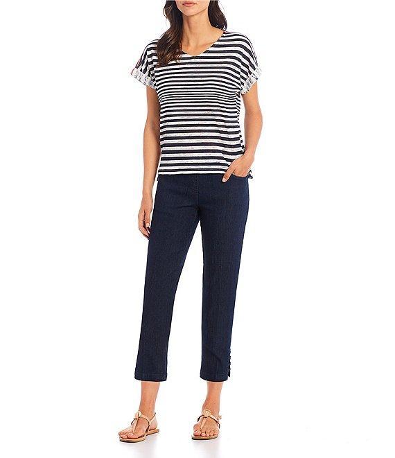 Slimsation® by Multiples Straight Ladder Hem Pull-On Twill Cropped Denim Pants Product Image