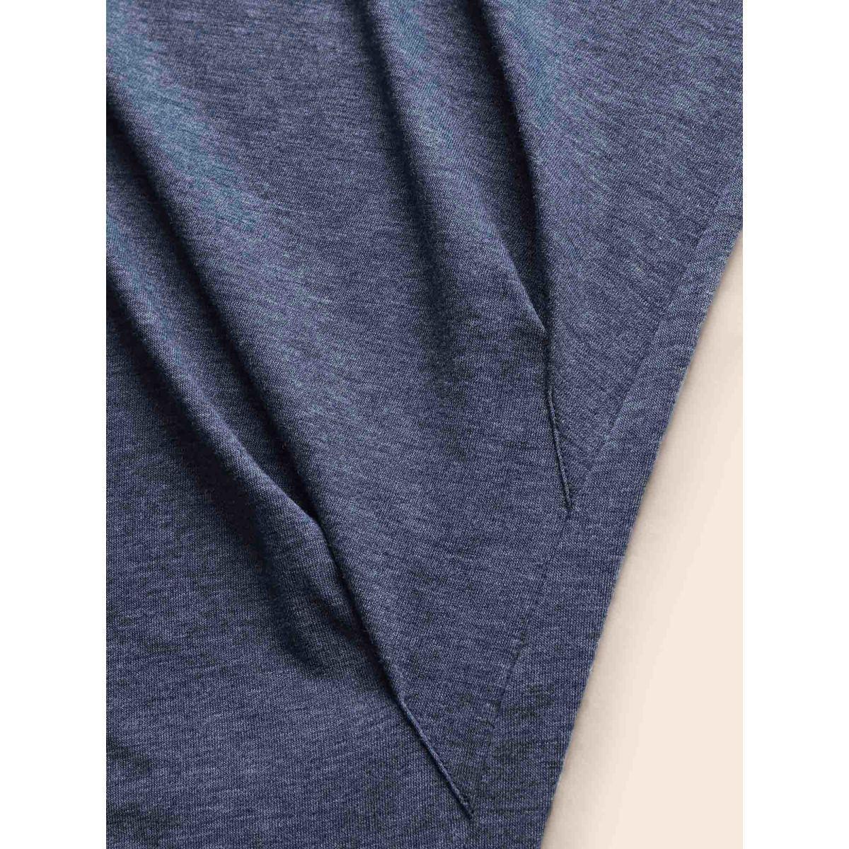 Plus Size Heather Plicated Detail V Neck Button Detail T-shirt Blue Women Casual Plain Plain V-neck Dailywear T-shirts BloomChic 10/M Product Image