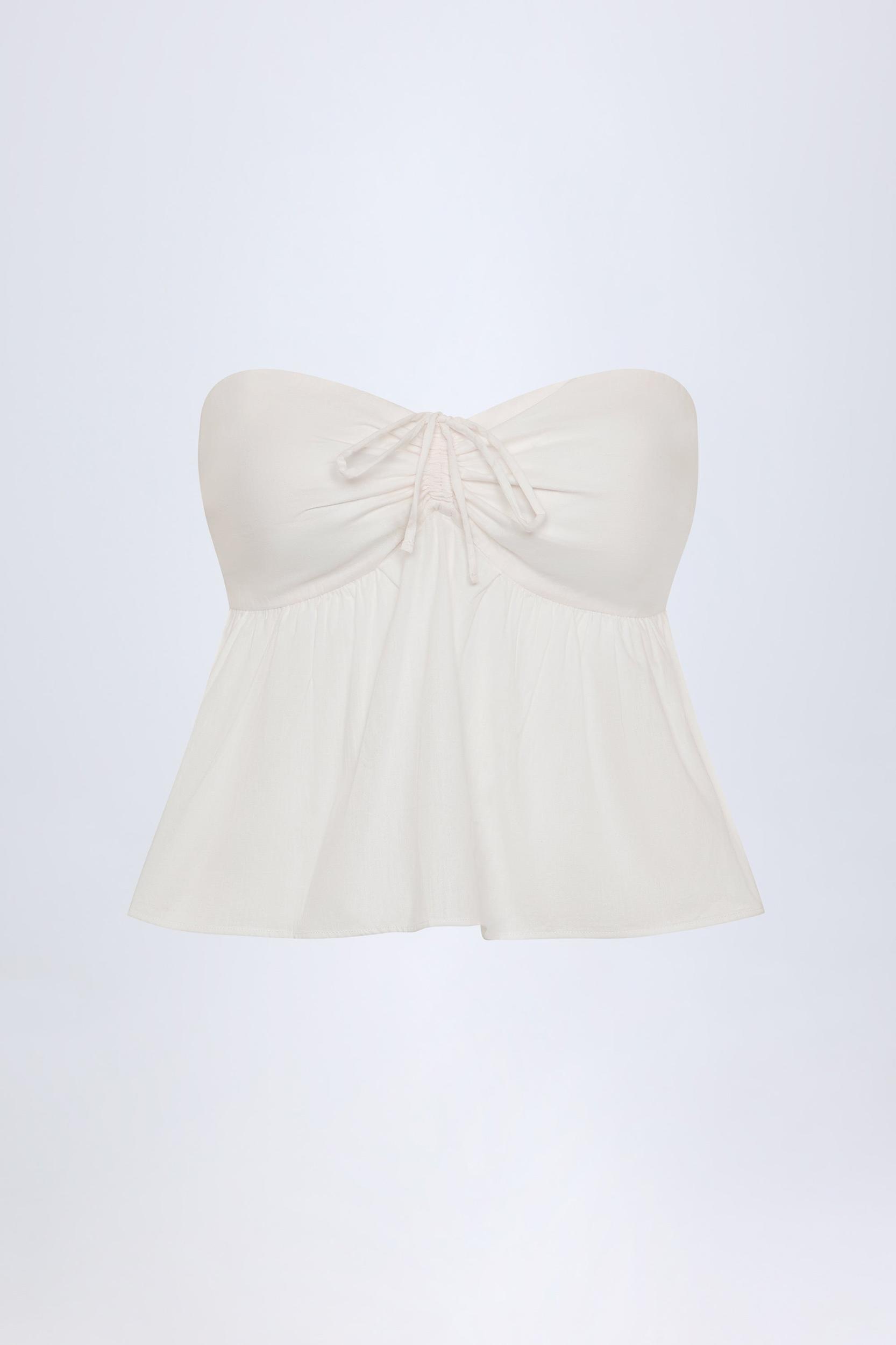 Tie-Front Strapless Cotton-Poplin Crop Top in White Product Image
