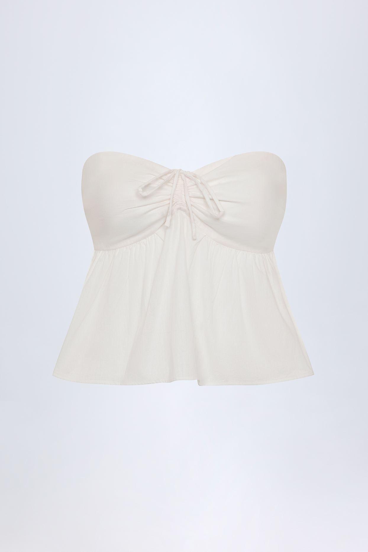 Tie-Front Strapless Cotton-Poplin Crop Top in White Product Image