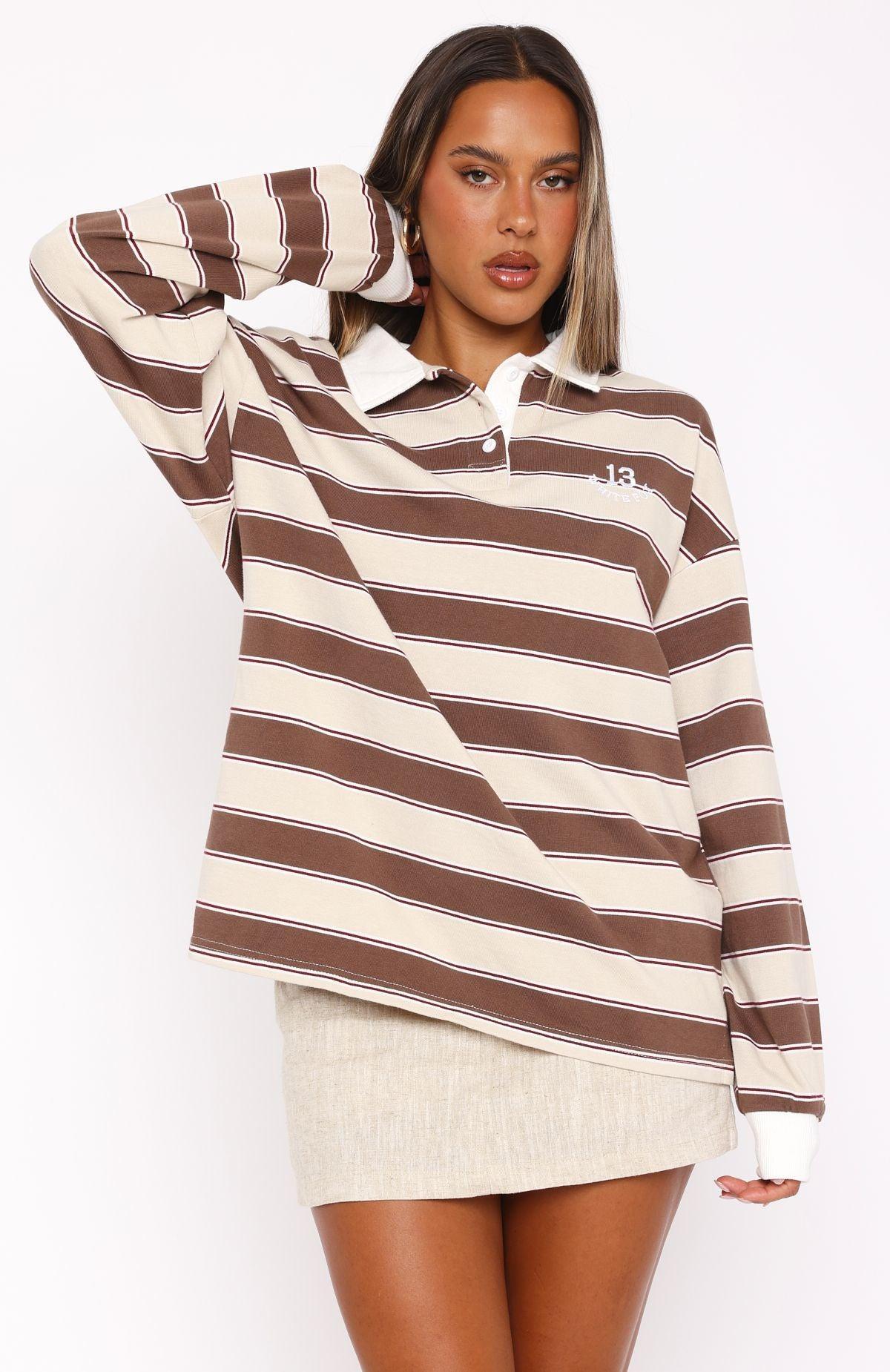 Whatever You Want Long Sleeve Rugby Shirt Neutral Stripe Product Image