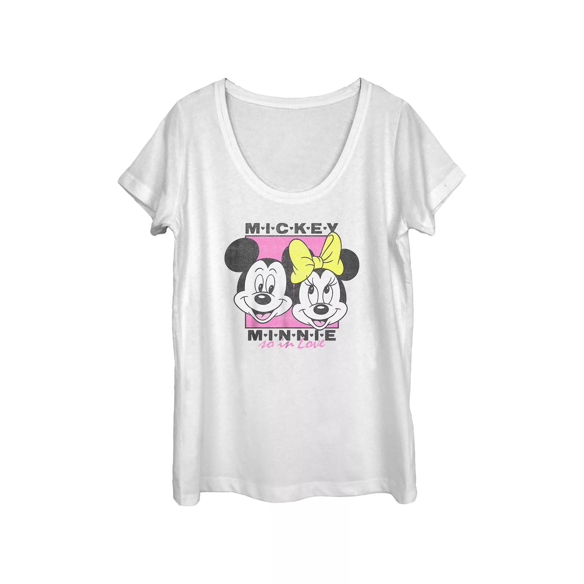 Disney's Mickey Mouse And Minnie In Love Scoop Neck Juniors' Graphic Tee, Women's, Size: Medium, White Product Image