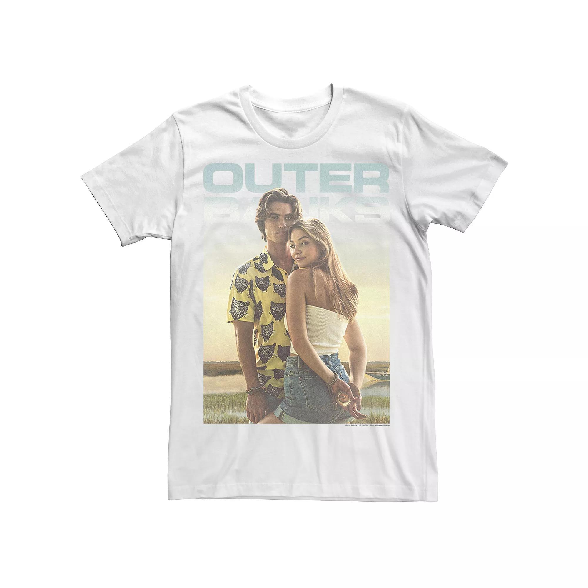 Men's Netflix Outer Banks John And Sarah Poster Tee, Size: XXL, White Product Image