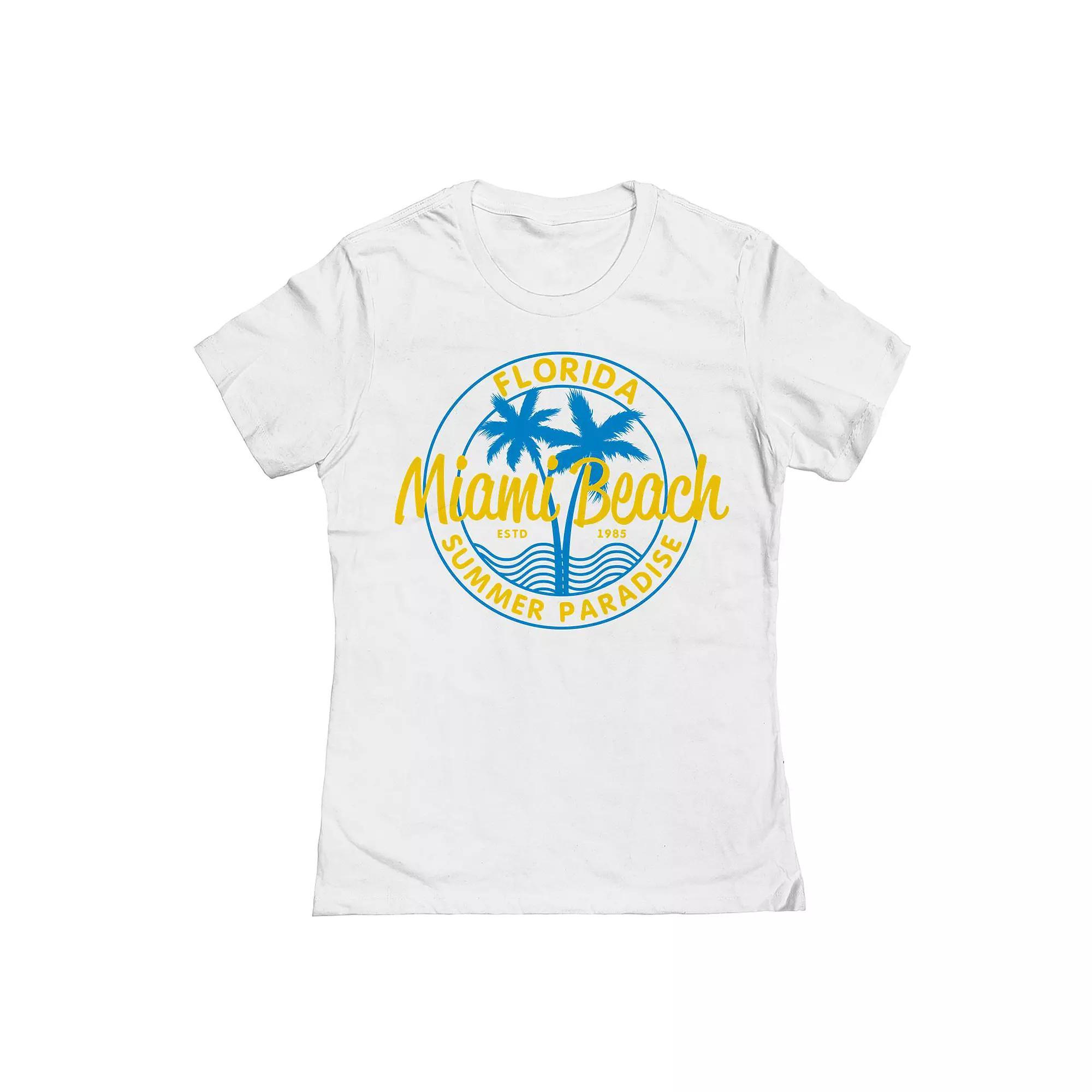 Junior's Miami Beach Womens Graphic Tee, Girl's, Size: Small, White Product Image