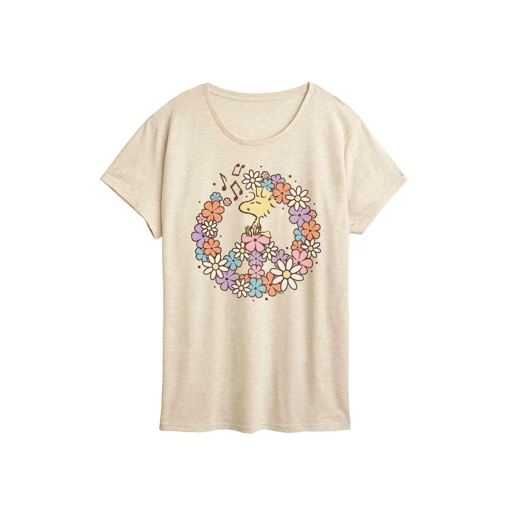 Women's Peanuts Woodstock Floral Peace Sign Graphic Tee,  Product Image