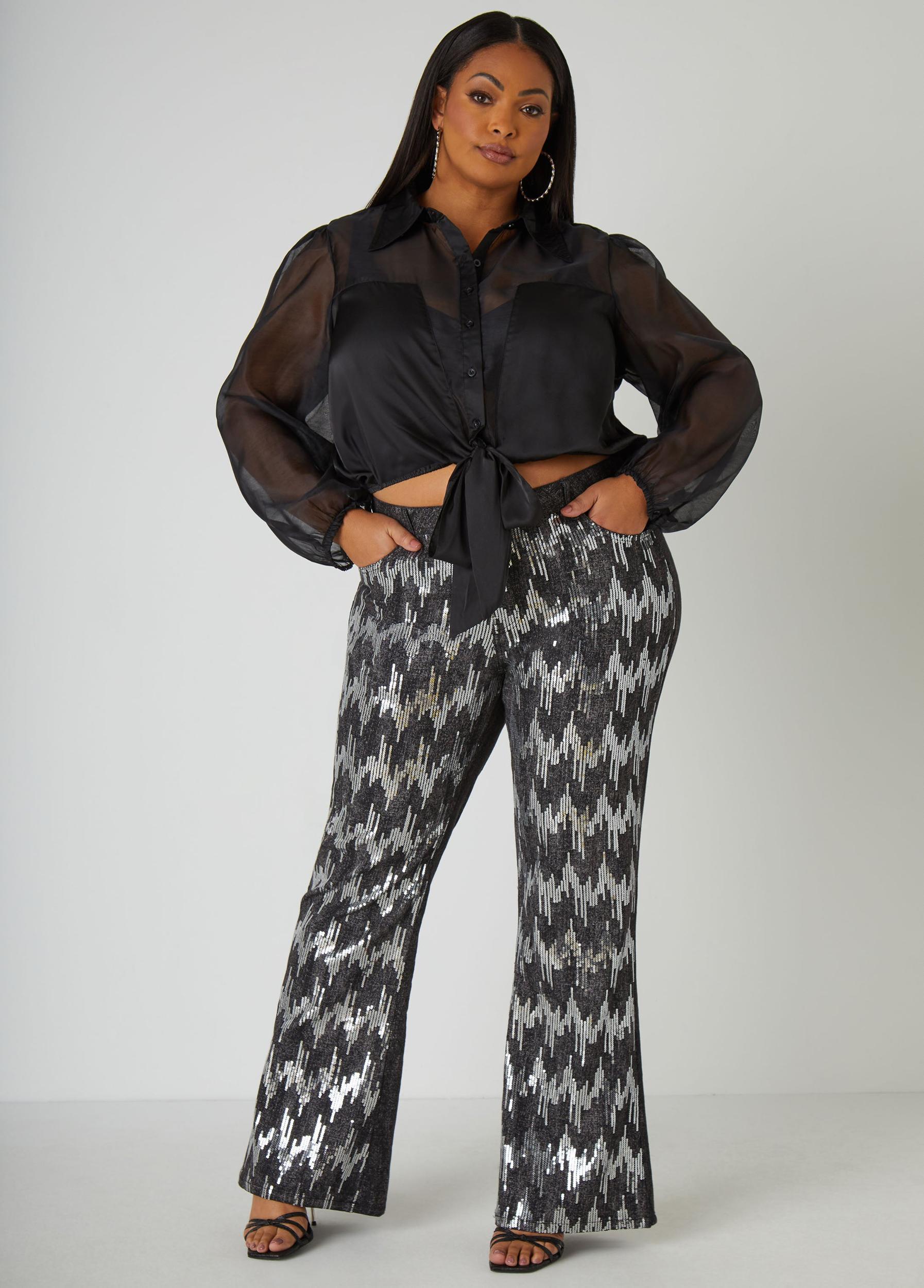 Plus Size Sequined Flared Jeans Ashley Stewart Product Image