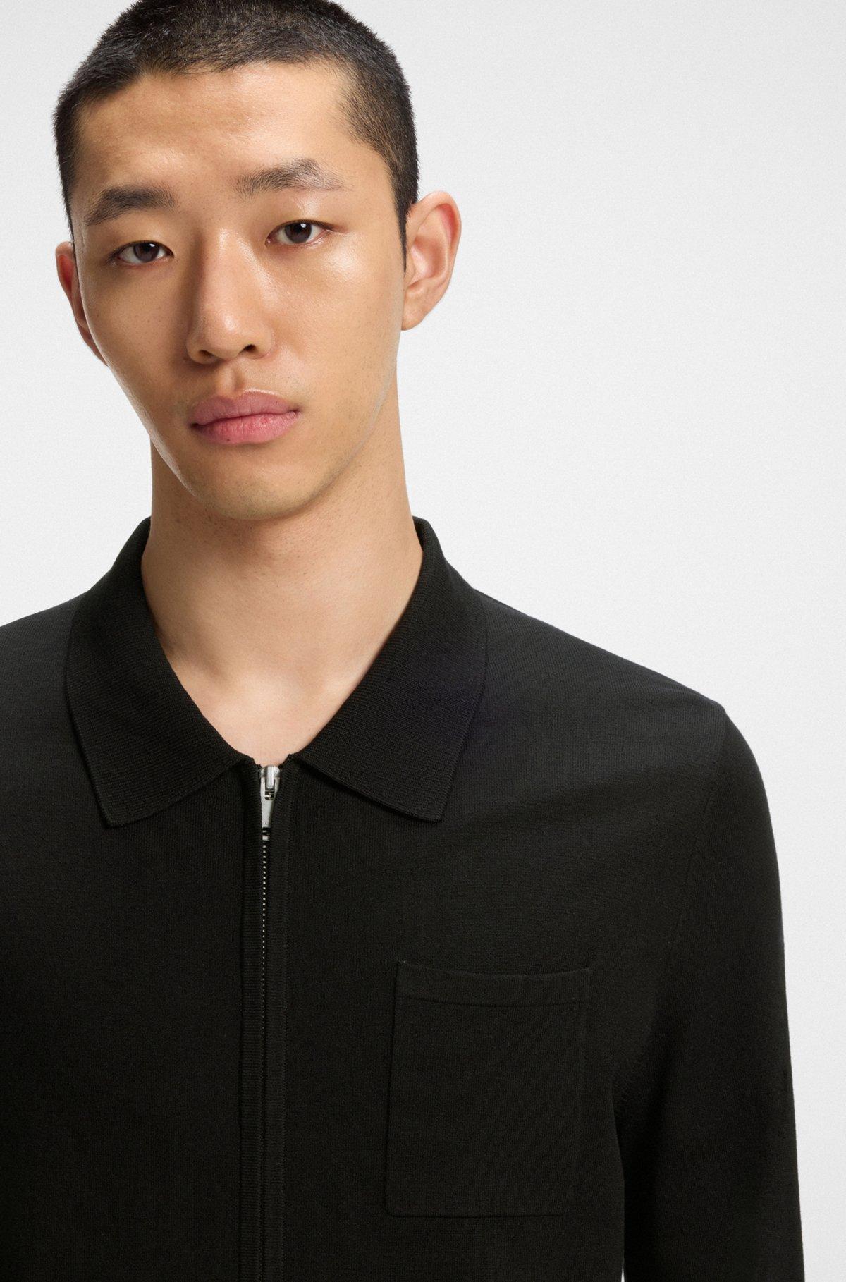 HUGO - Regular-fit knit jacket with zip front - Black Product Image