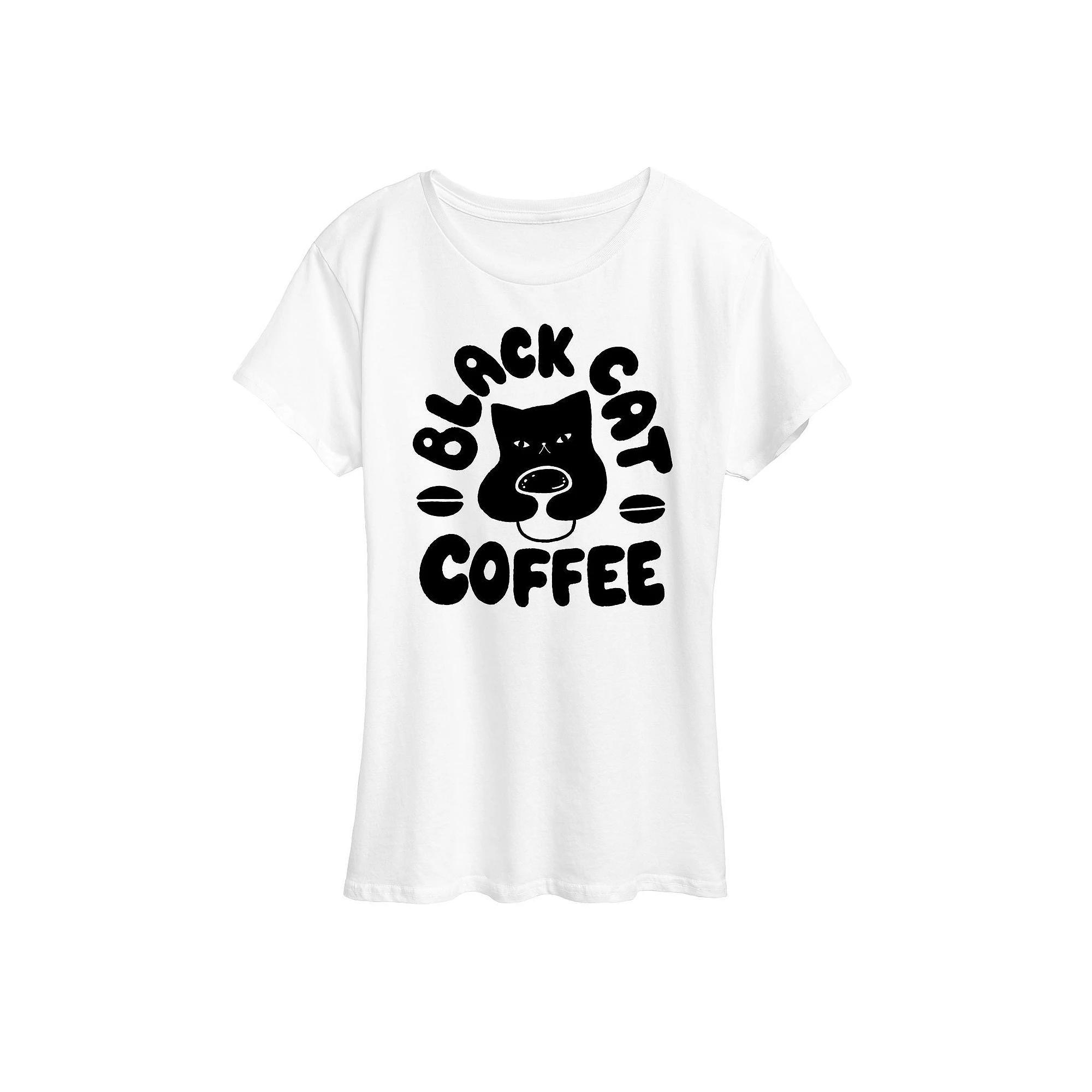 Women's Black Cat Coffee Graphic Tee, Girl's, Size: Medium, White Product Image