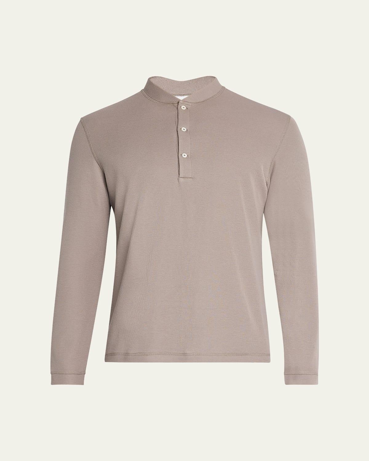 Men's Cotton and Silk Long-Sleeve Henley T-Shirt Product Image