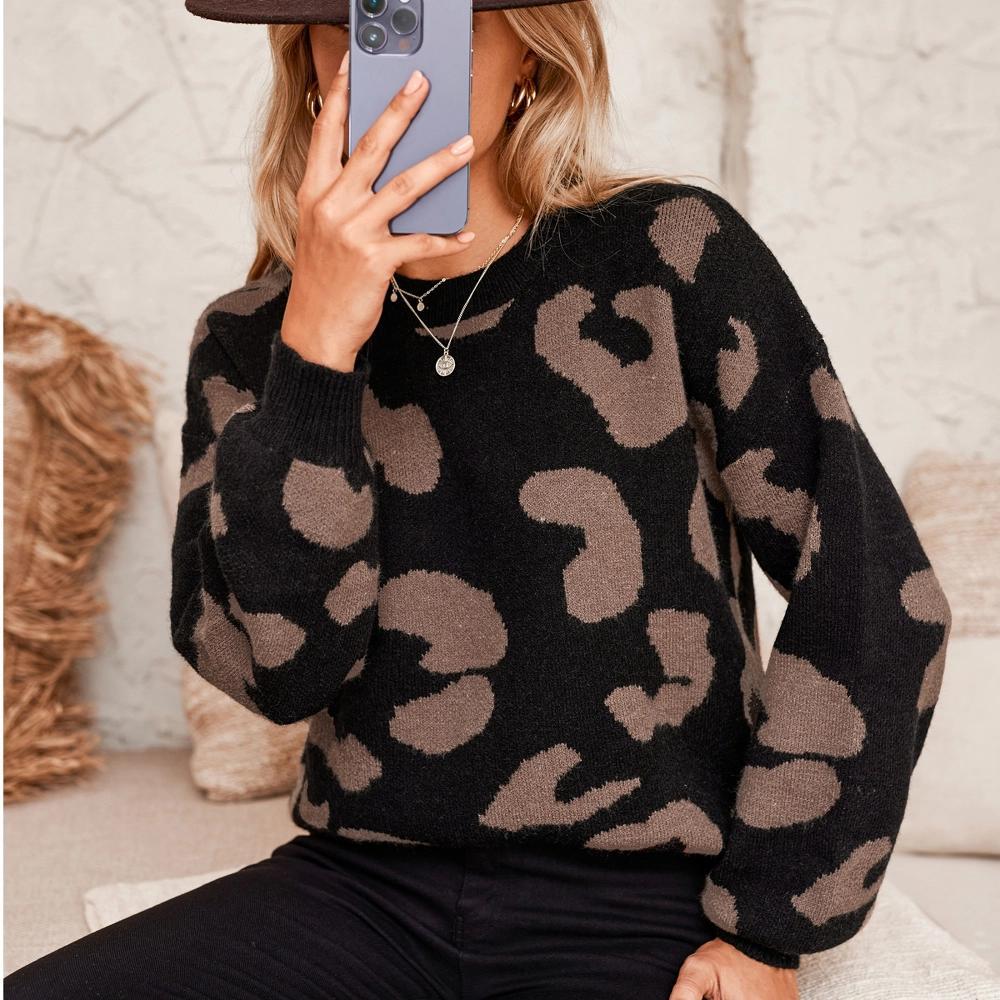 Women's Leopard Print Drop Sleeve Sweater -Cupshe Product Image