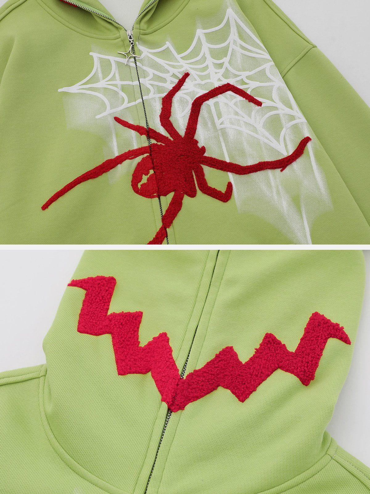 Aelfric Eden Horn Design Flocking Spider Zip Up Hoodie Product Image