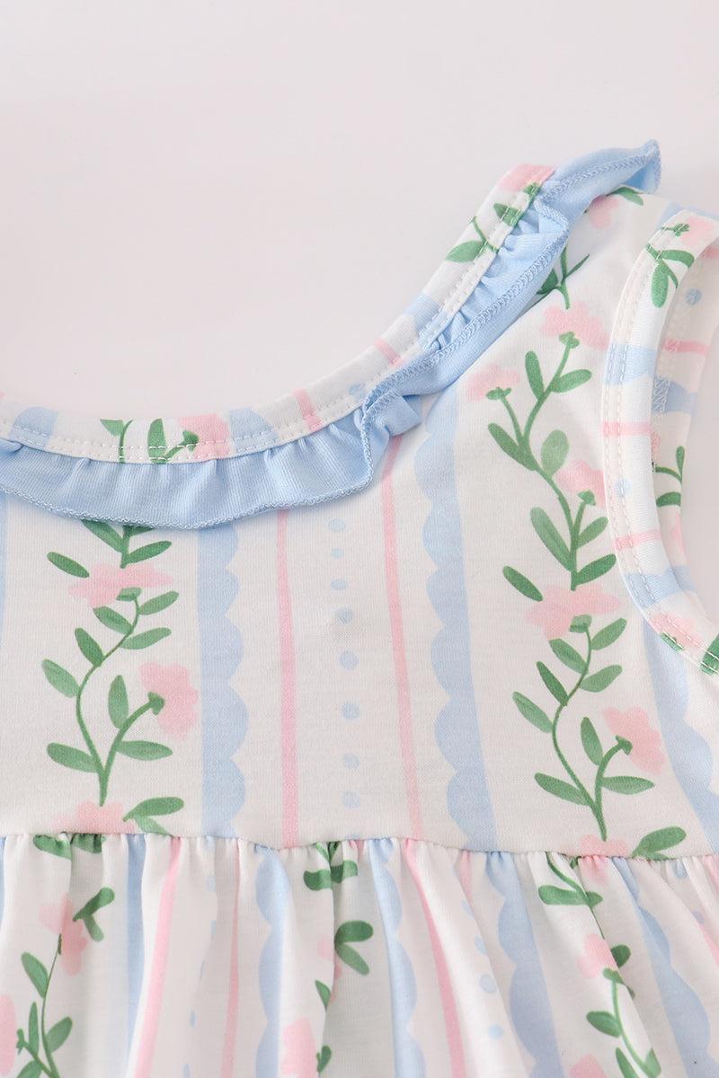 Blue floral print ruffle shorts set Product Image