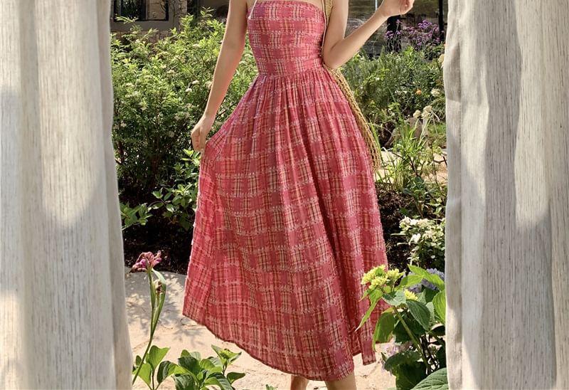 Plaid Maxi A-Line Tube Dress Product Image