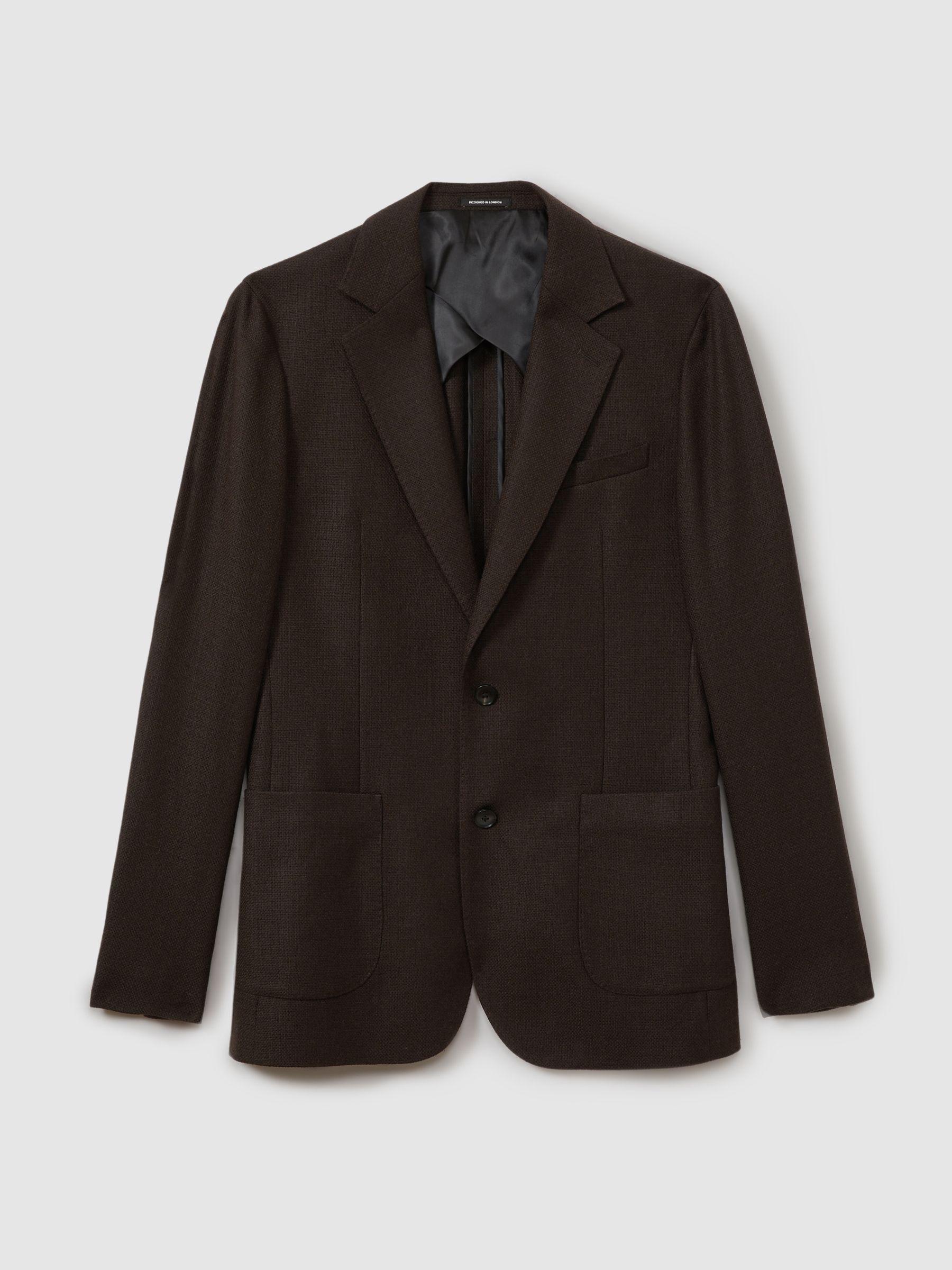 Single-Breasted Wool Blend Blazer Slim Fit in Chocolate Brown Product Image