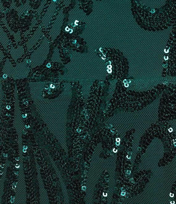 Midnight Doll Patterned Sequin Scoop Neck Spaghetti Strap Side Slit Long Dress Product Image