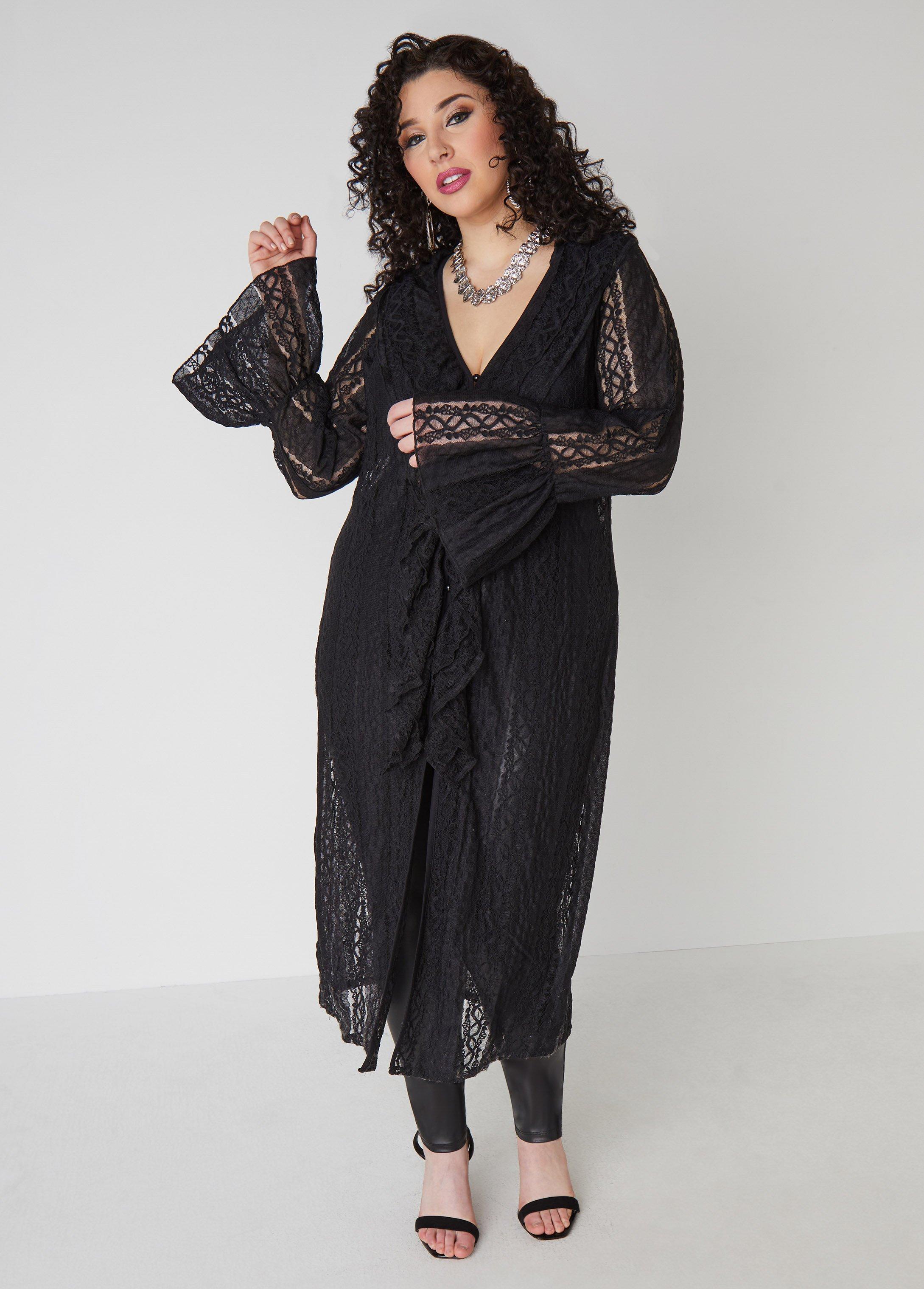 Plus Size Ruffled Lace Duster Ashley Stewart Product Image