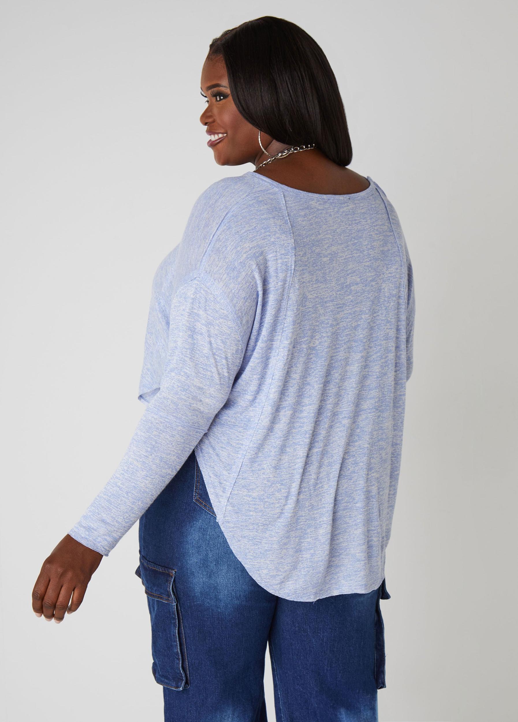 Plus Size Slub Knit V Neck Top Ashley Stewart Product Image
