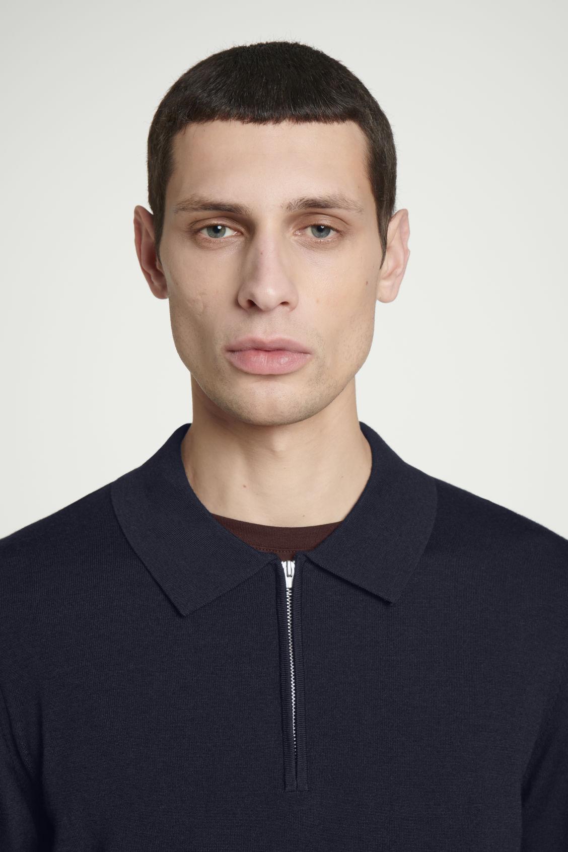 MERINO WOOL HALF-ZIP POLO SHIRT Product Image