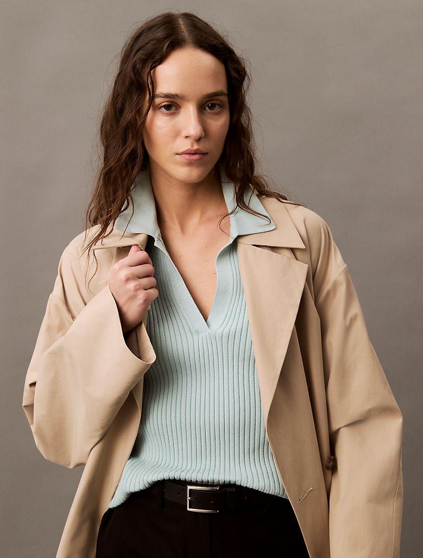 Smooth Cotton Rib Sweater Polo Shirt Product Image