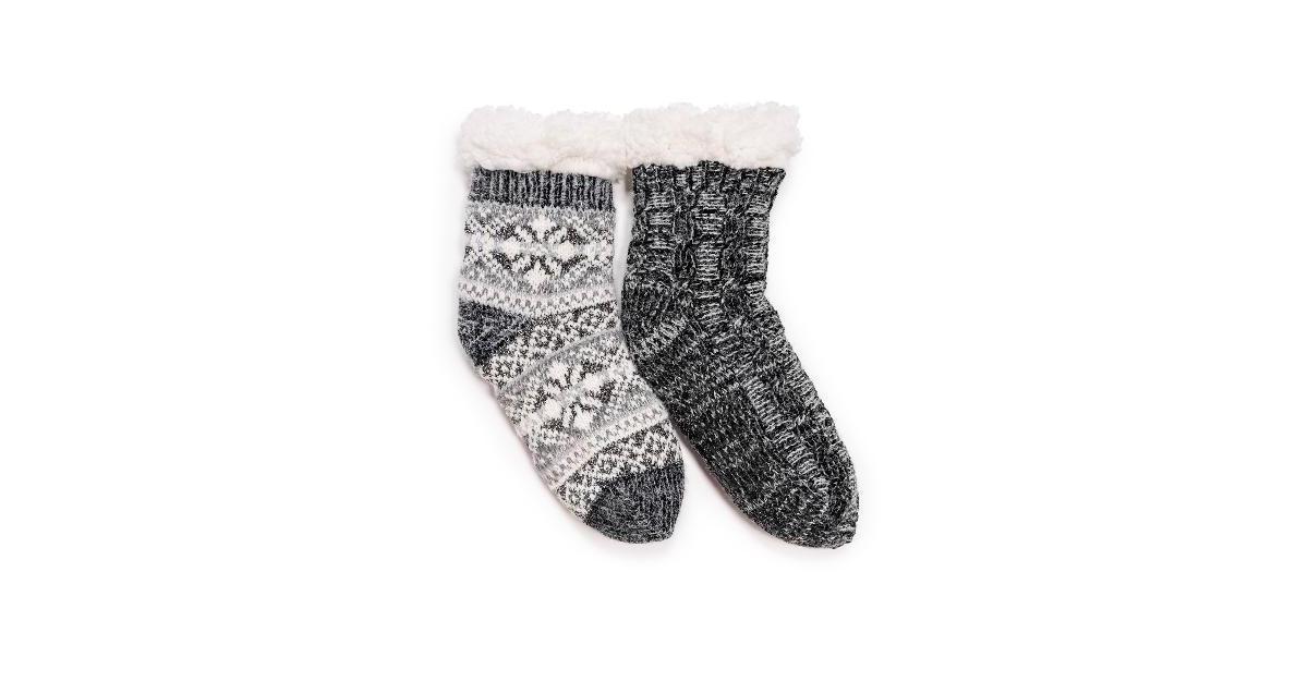 Womens 2-pk. MUK LUKS Ribbed Wool Boot Socks, White Gray Product Image