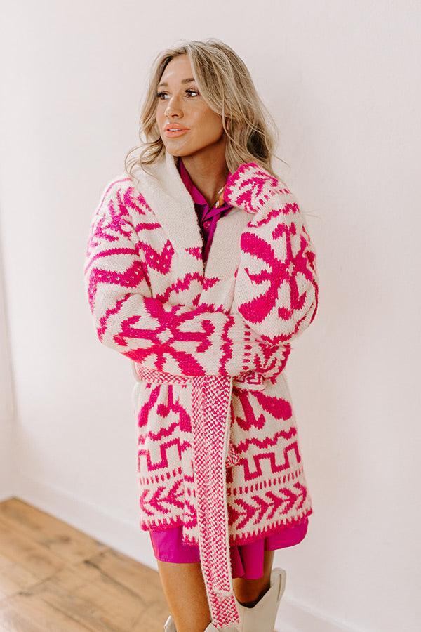 Cabin Cozy Knit Cardigan in Pink Product Image