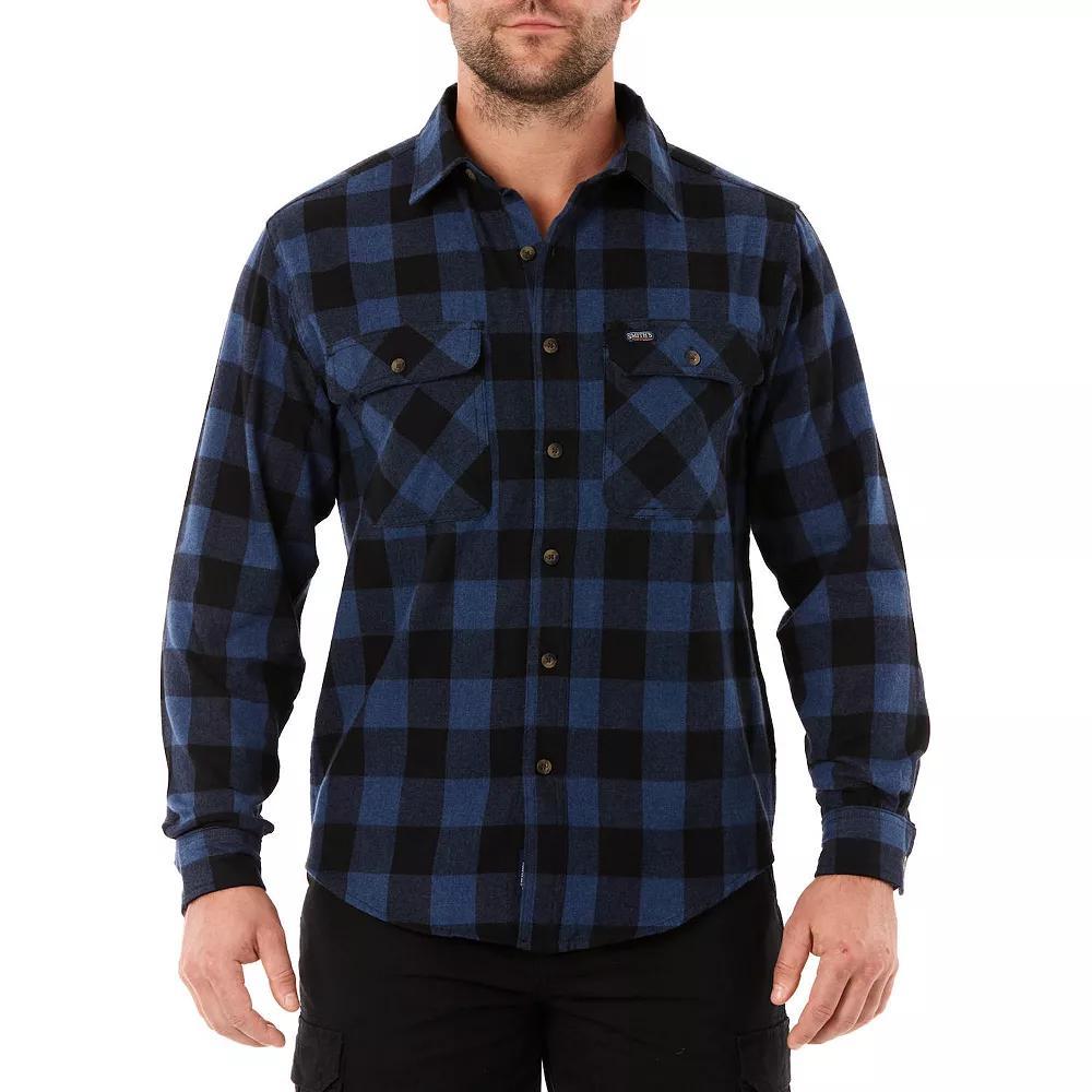 Mens Smiths Workwear Regular-Fit Buffalo Plaid Two-Pocket Flannel Button-Down Shirt Grey Ivy Blue Product Image