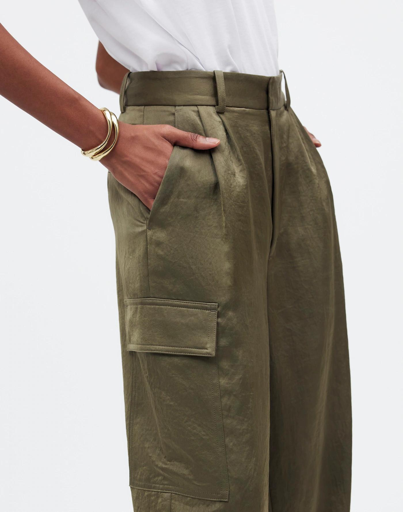 High-Rise Straight Cargo Trousers in Satin Product Image